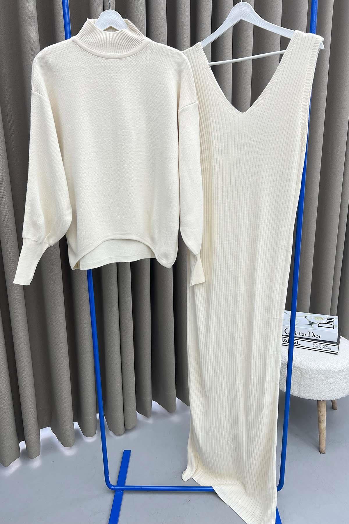 Elbiseli İkili Takım Krem