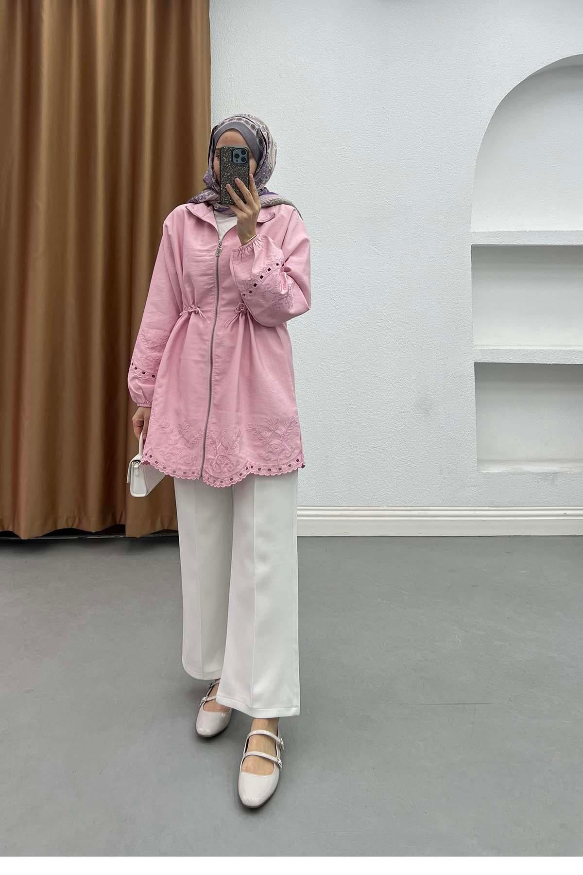 Elegance Nakışlı Fisto Detaylı Tunik Pembe