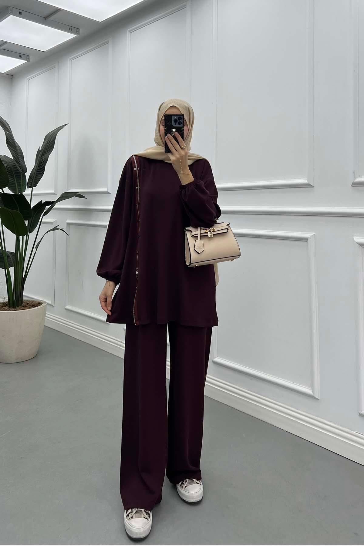 Fermuar Detaylı Oysh Takım Bordo