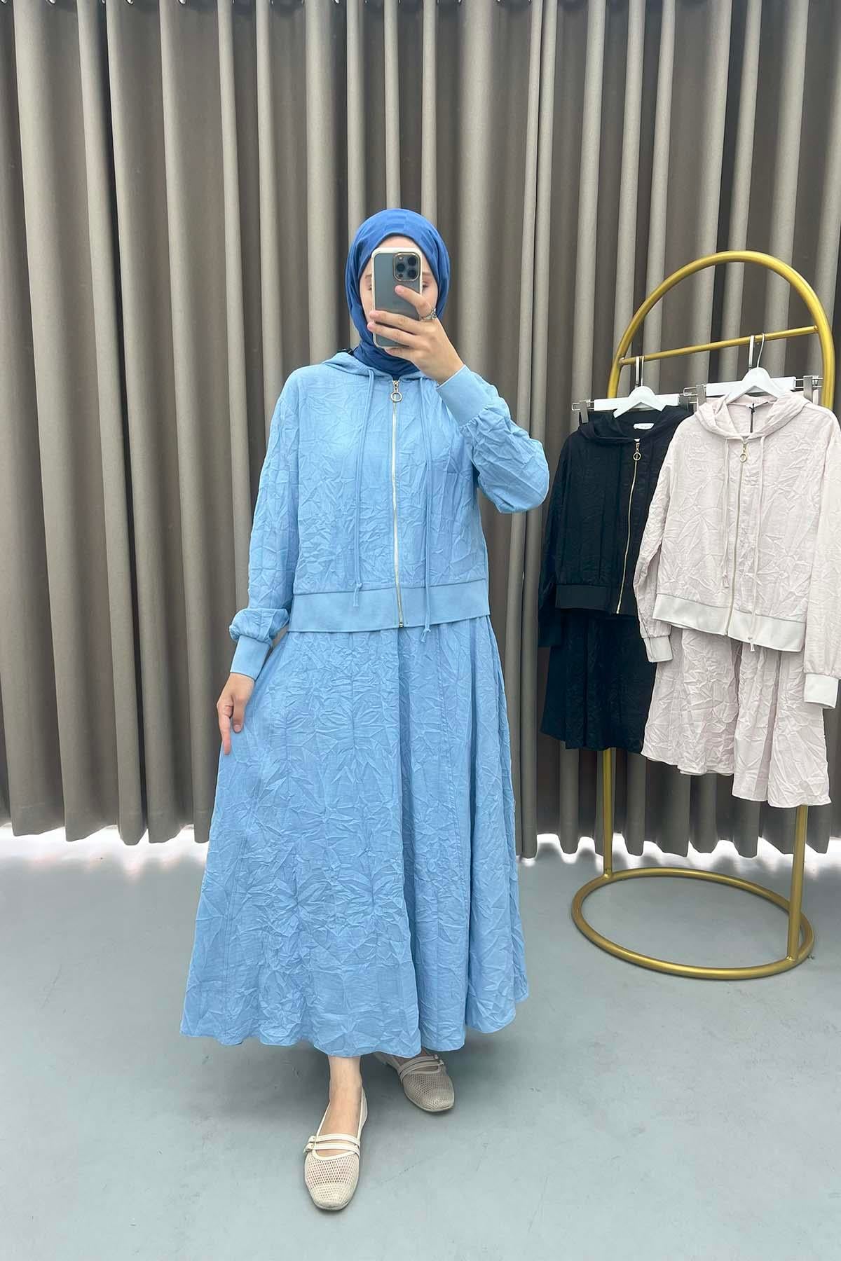 Fermuarlı Etek Takım Mavi