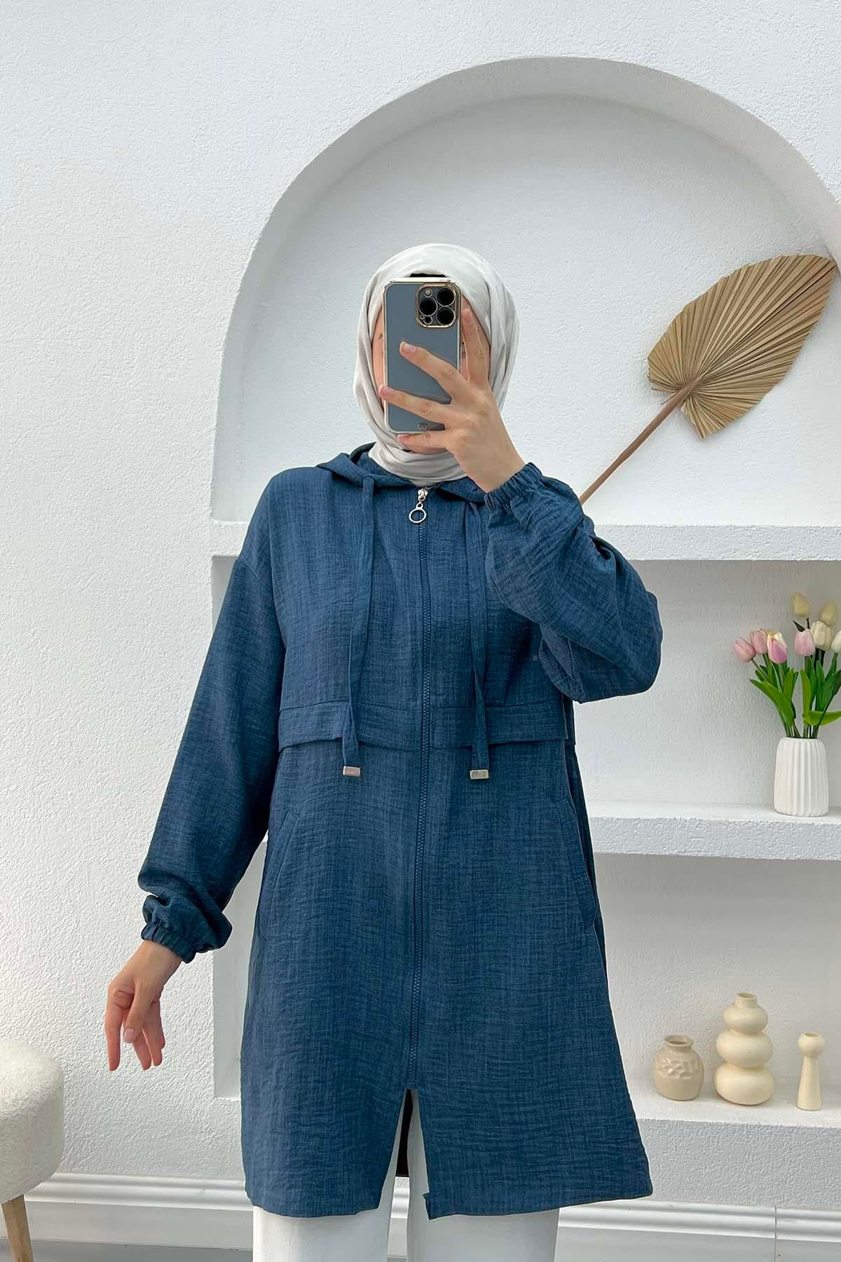 Fermuarlı Kap İndigo