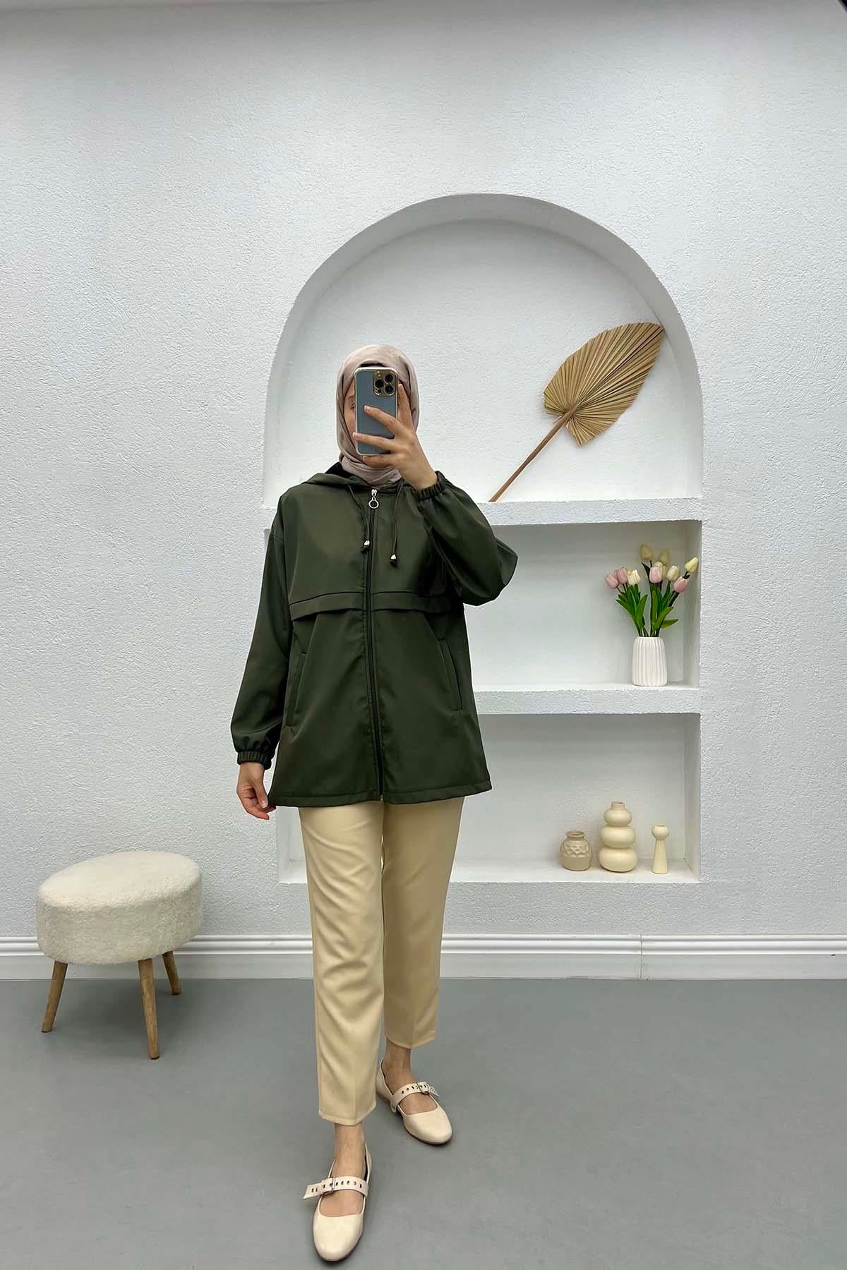 Fermuarlı Yağmurluk Haki