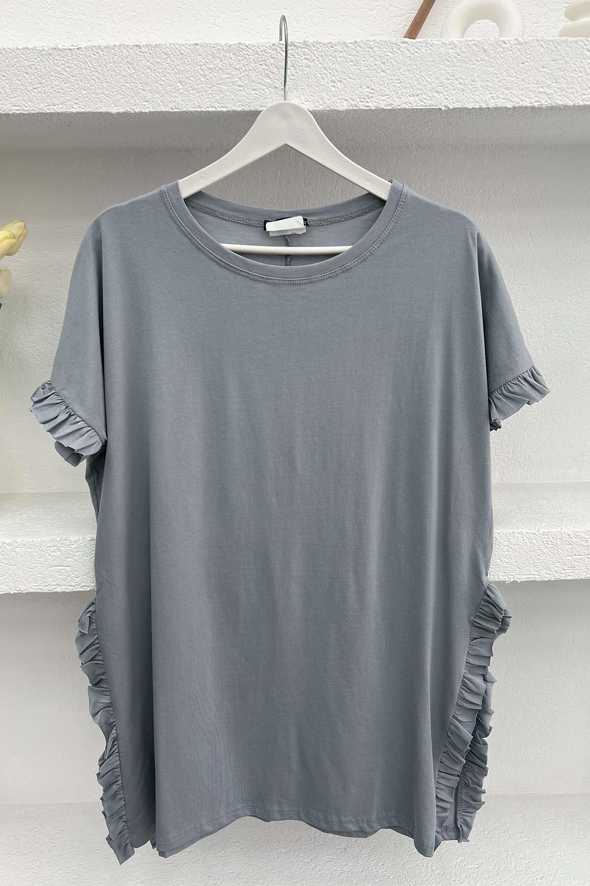 Fırfırlı T-Shirt Gri