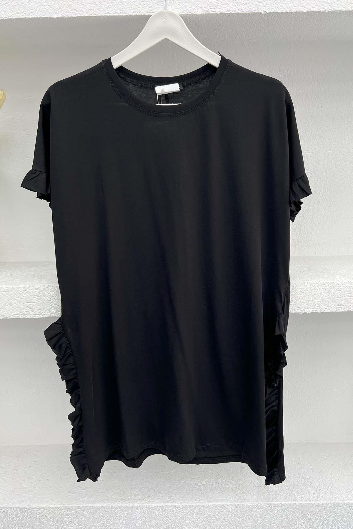 Fırfırlı T-Shirt Siyah