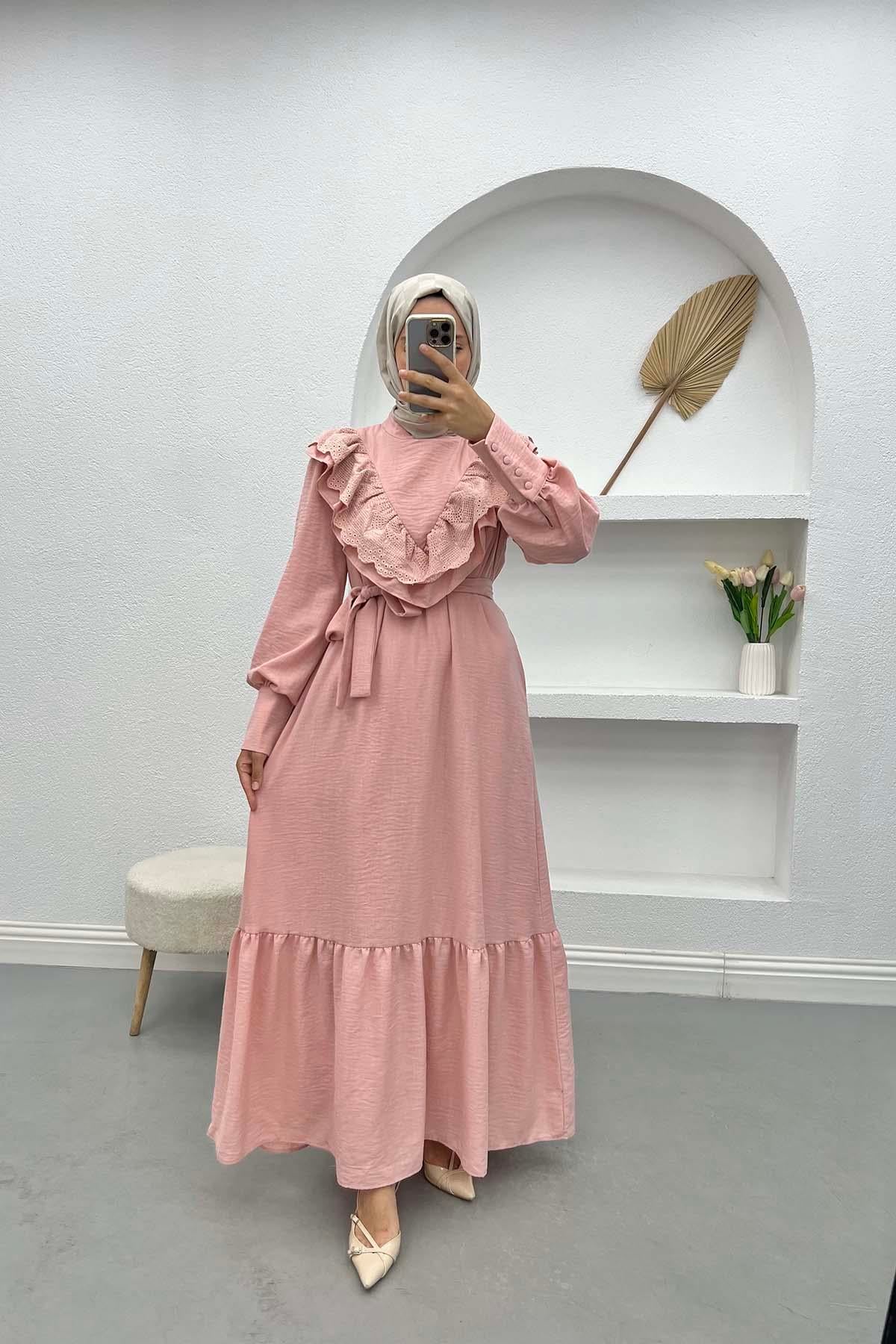 Fisto Fırfırlı Prenses Elbise Pembe