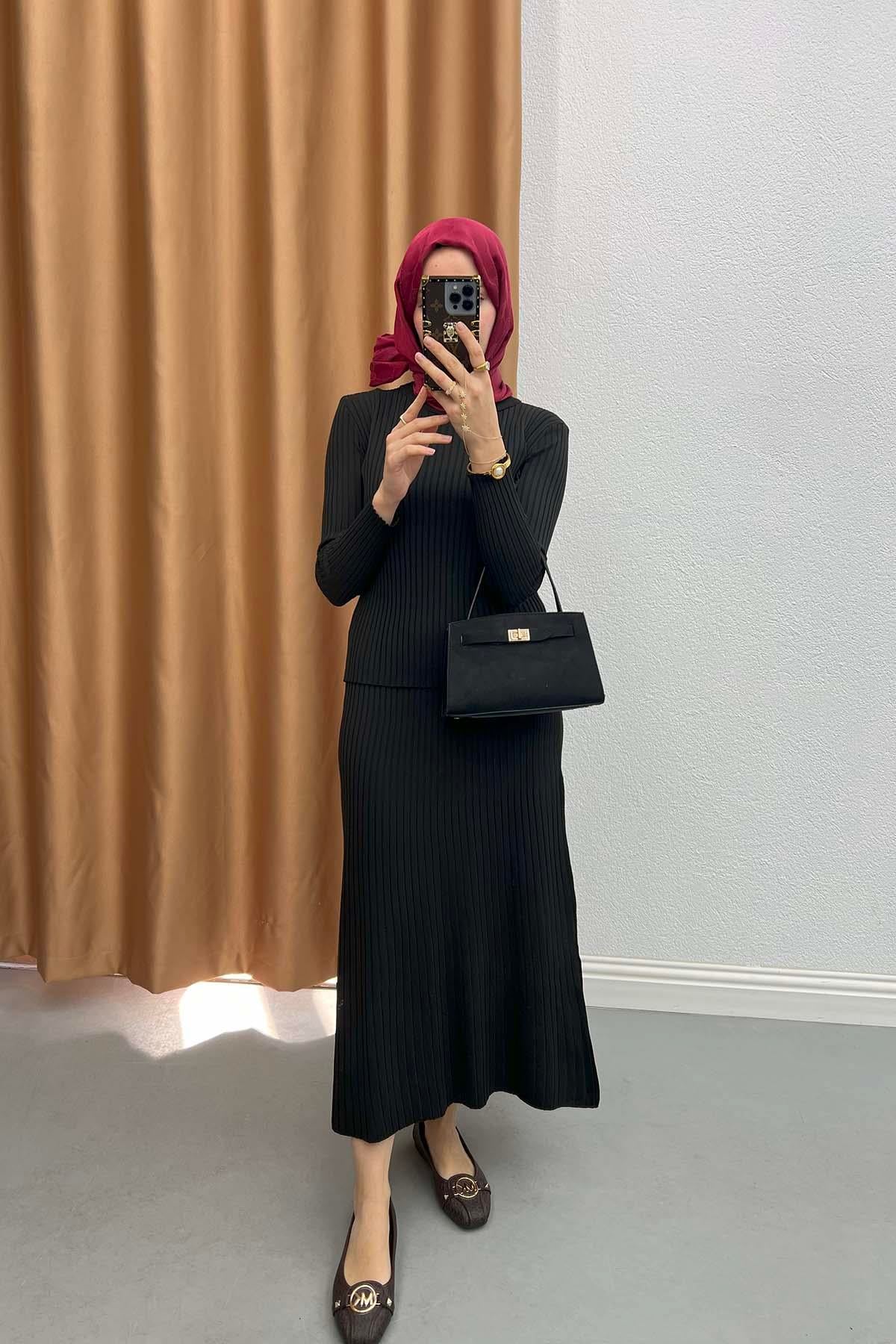 Fitilli Etekli Takım Siyah