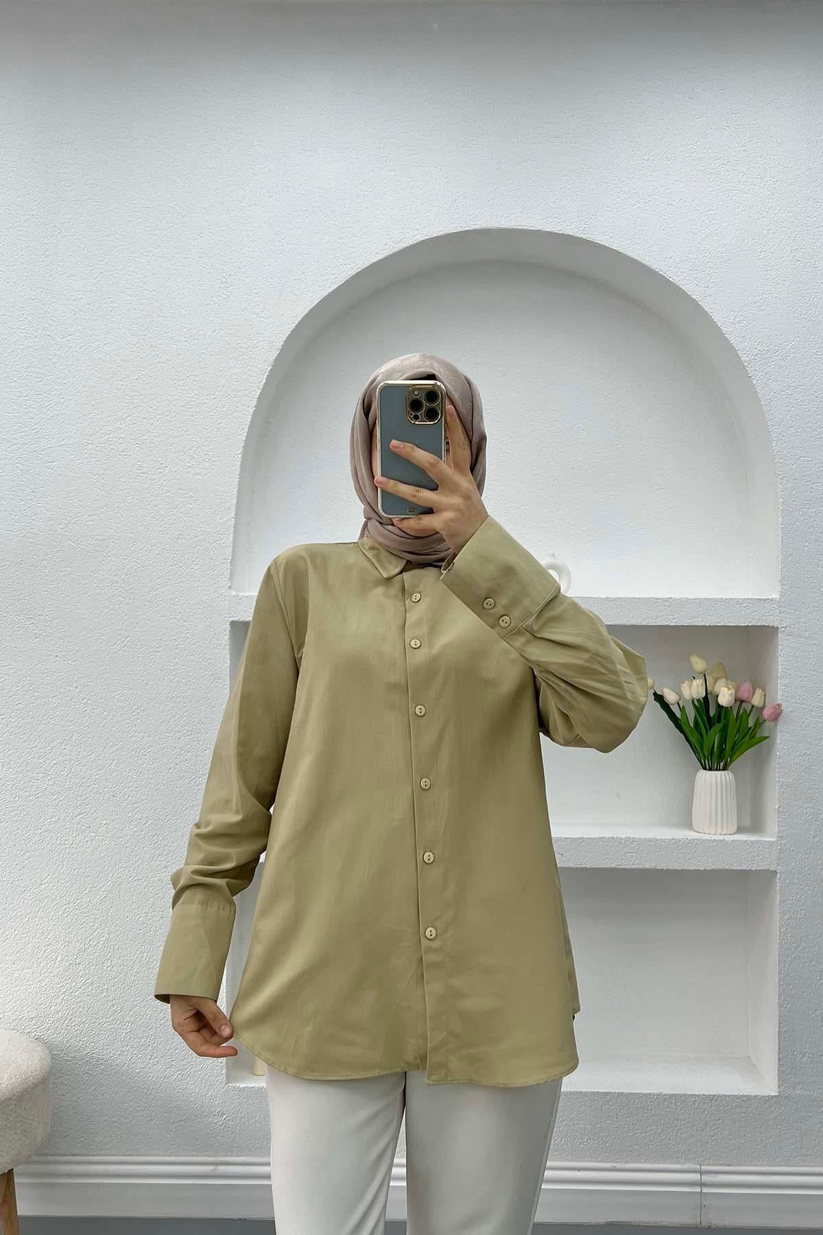 Geniş Manşetli Gömlek Vizon