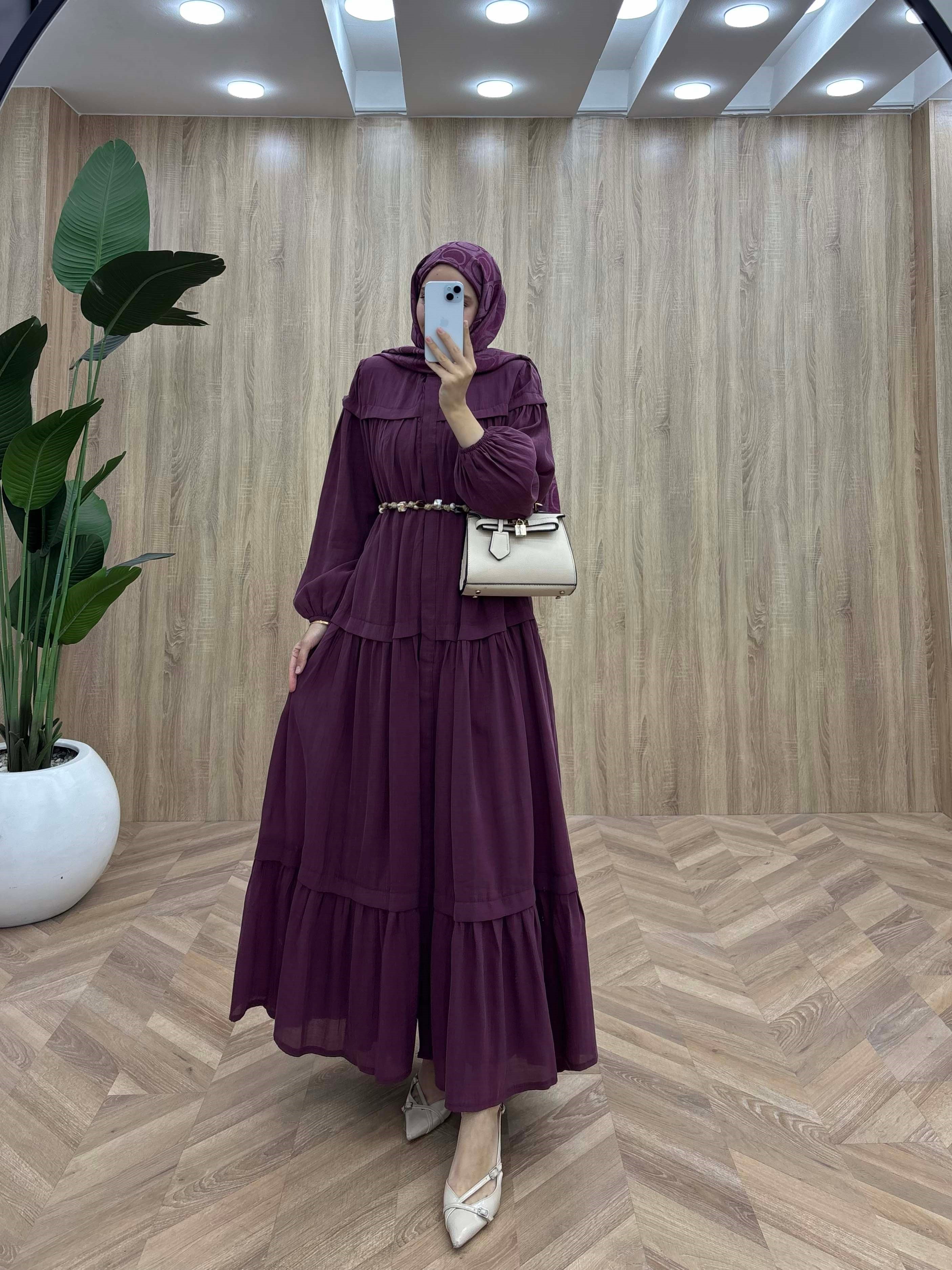 Gizli Patl Seyyar Kuşaklı Victoria Kesim Elbise Bordo