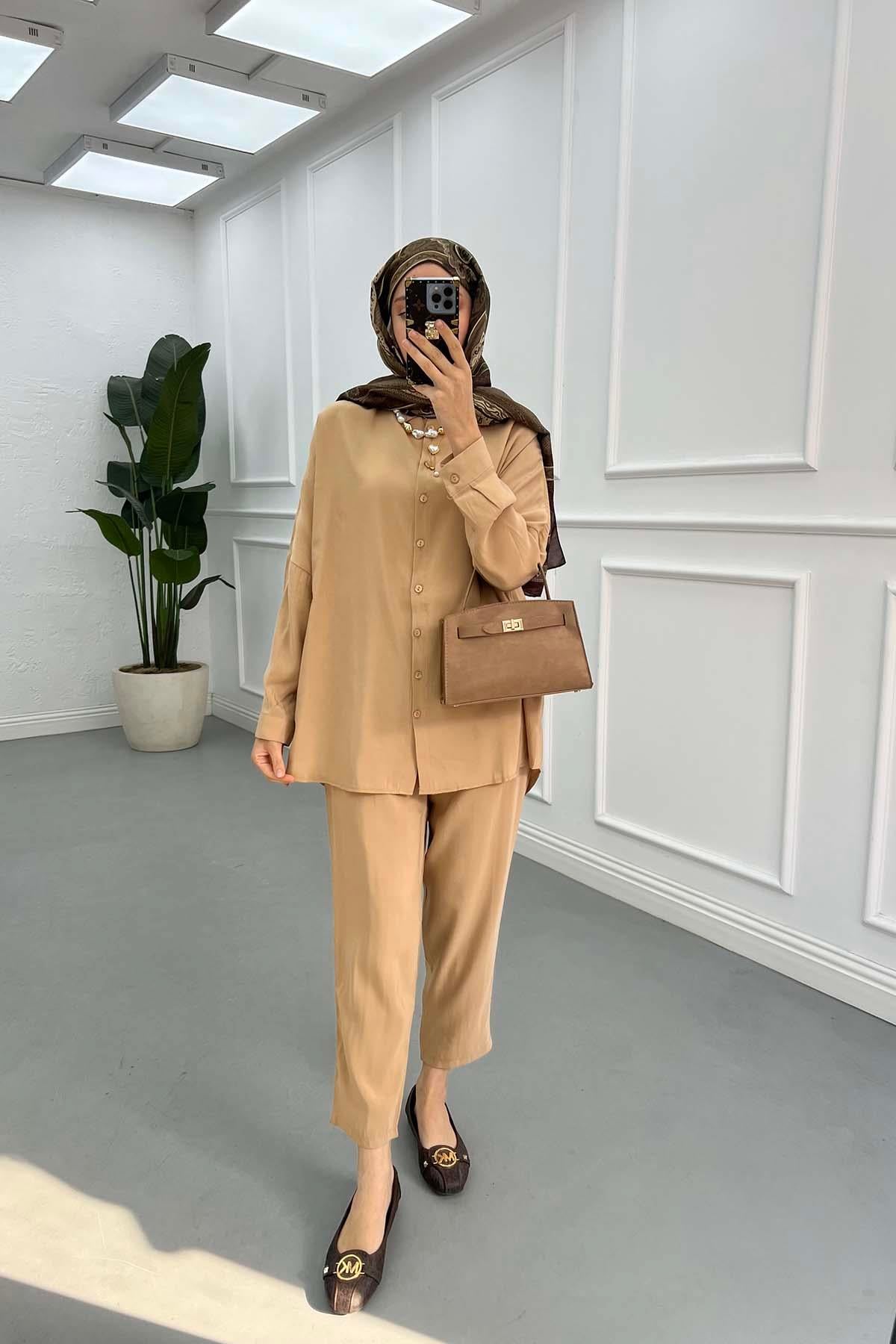 Gömlek Pantolon Takım Camel