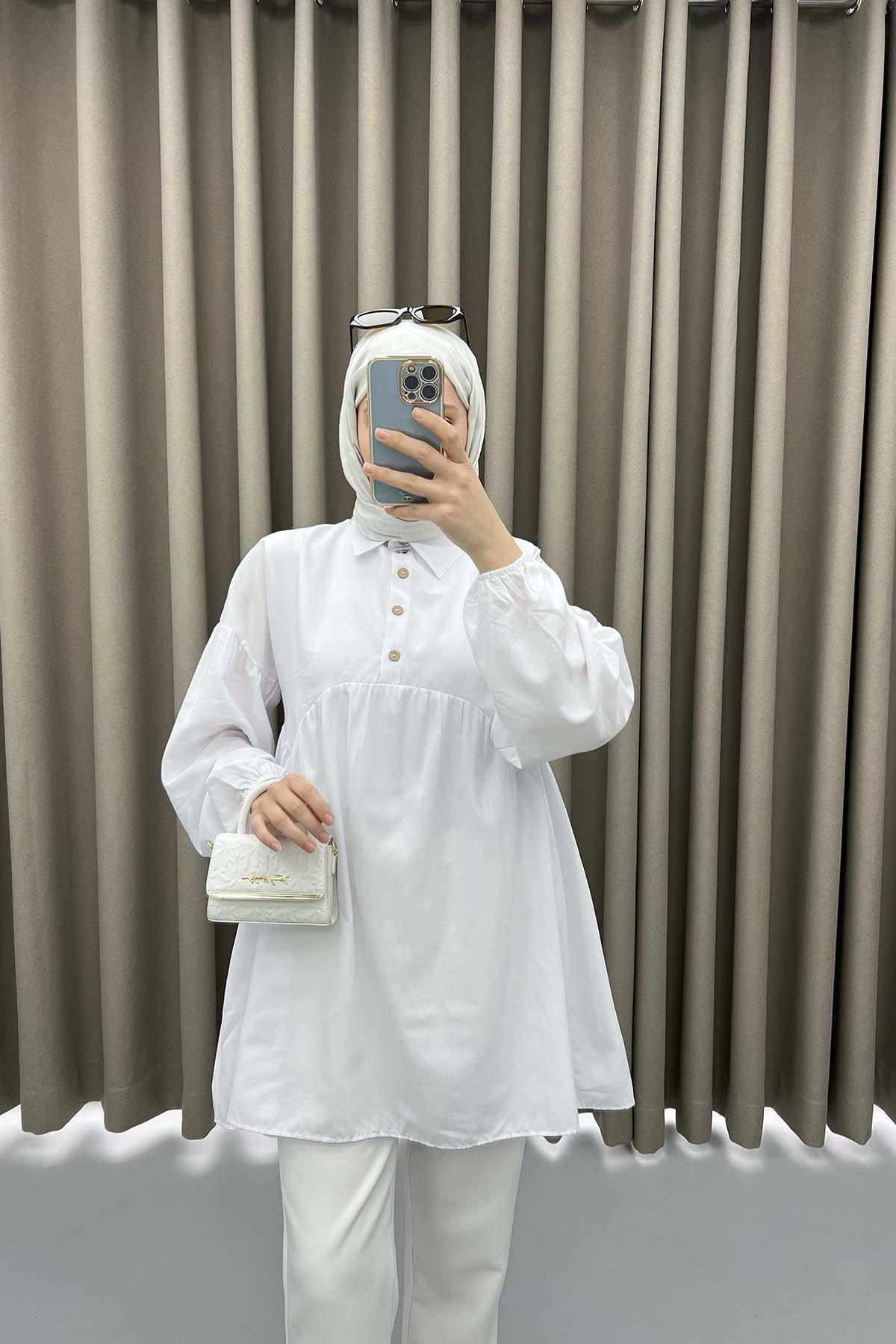 Gömlek Yaka Tunik Beyaz