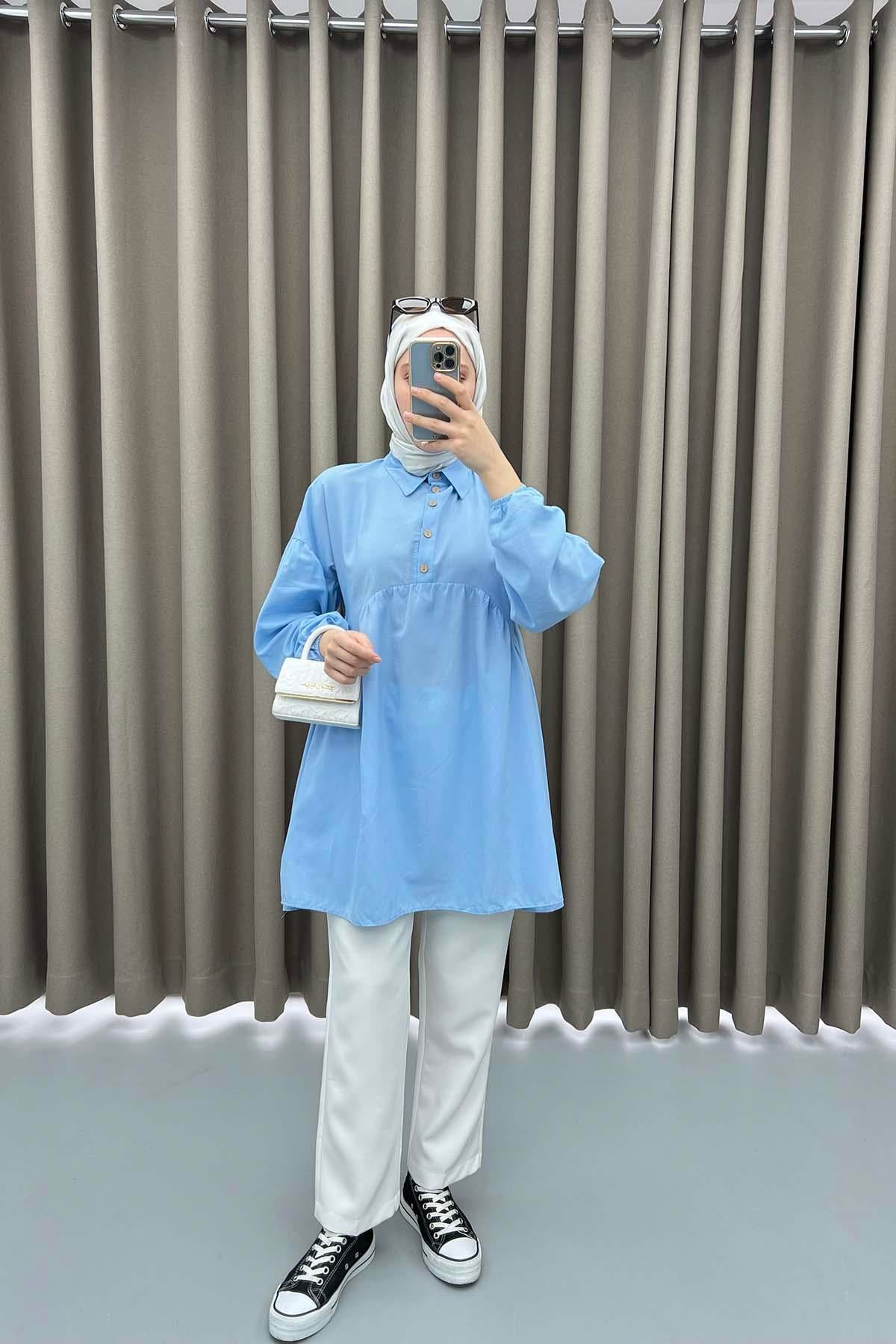 Gömlek Yaka Tunik Mavi