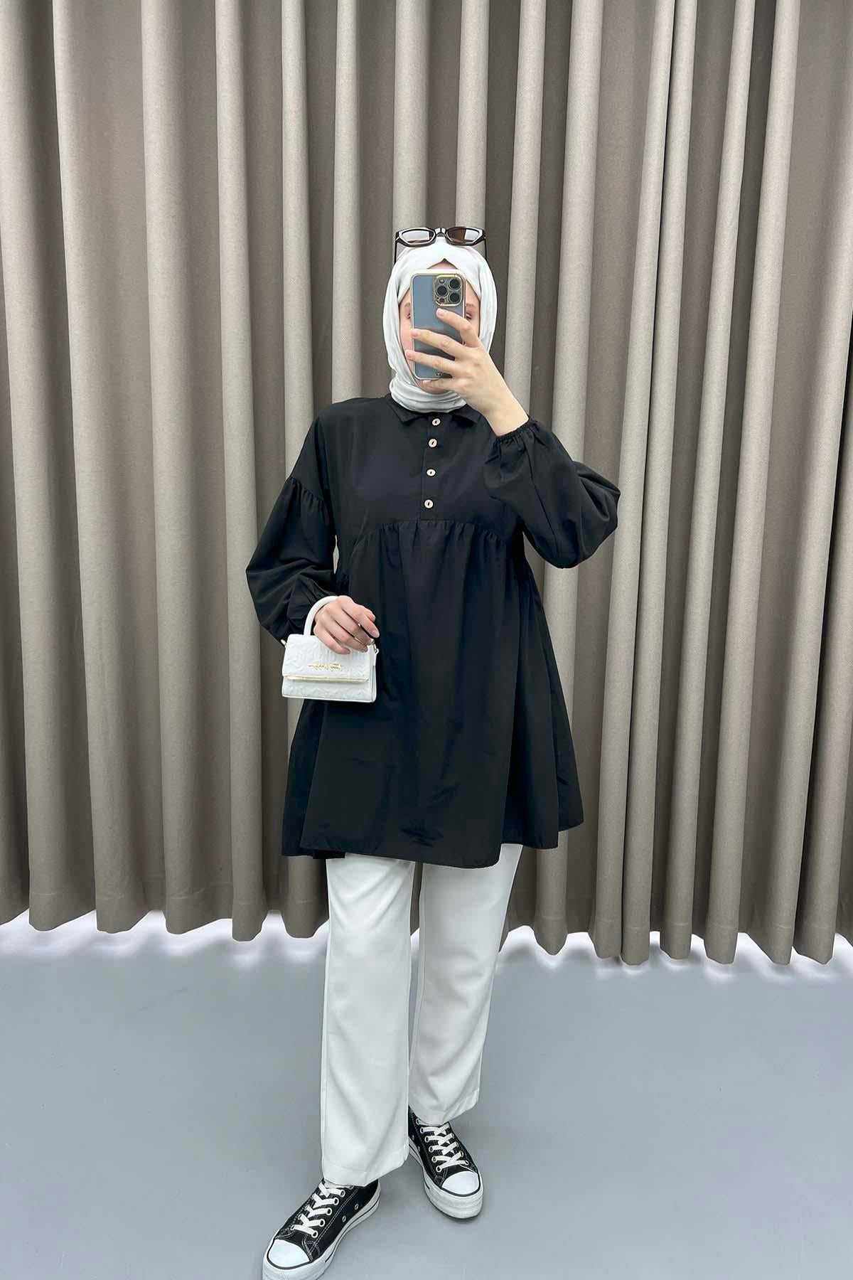 Gömlek Yaka Tunik Siyah