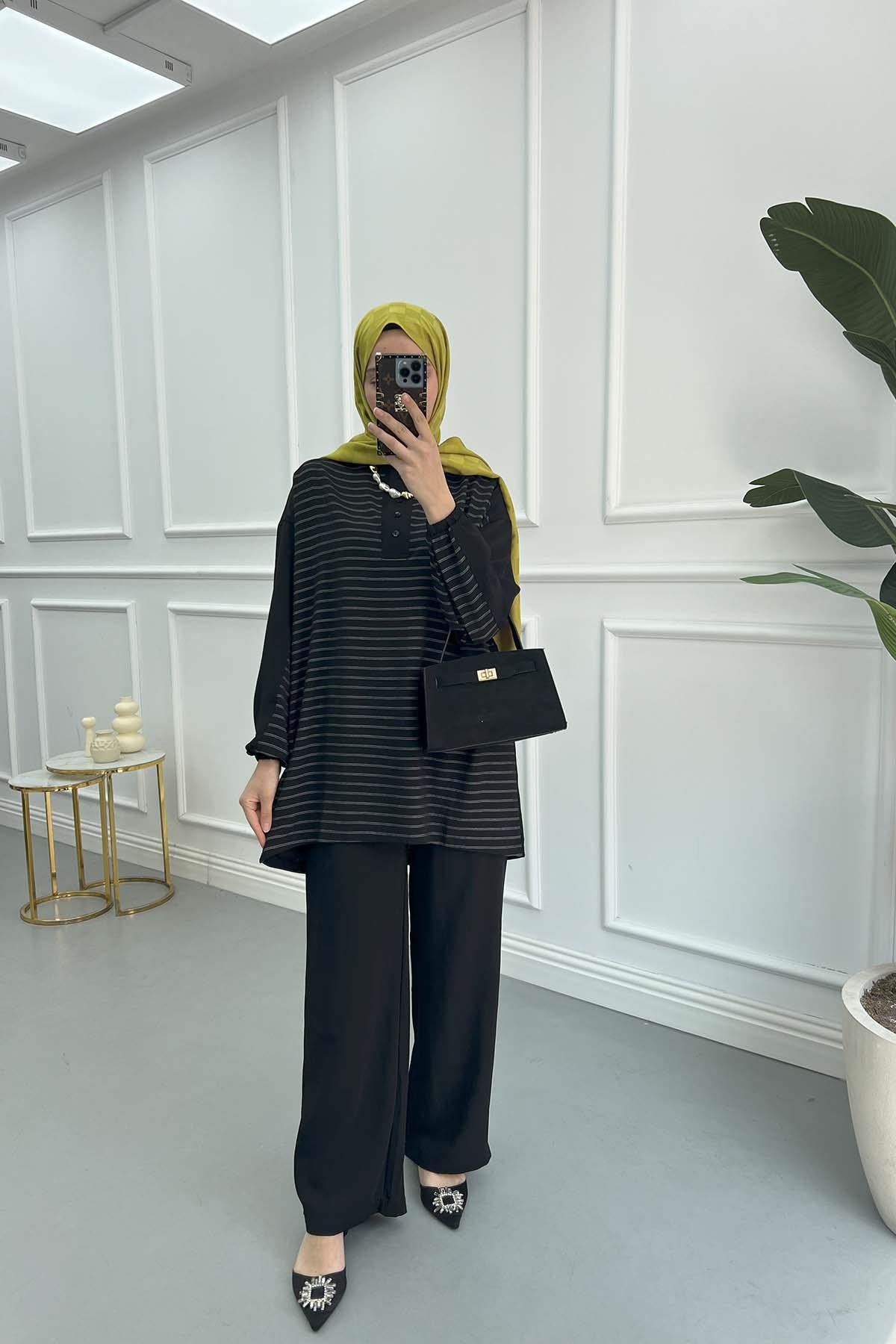 Hakim Yaka Garnili Pantolon Takım Siyah