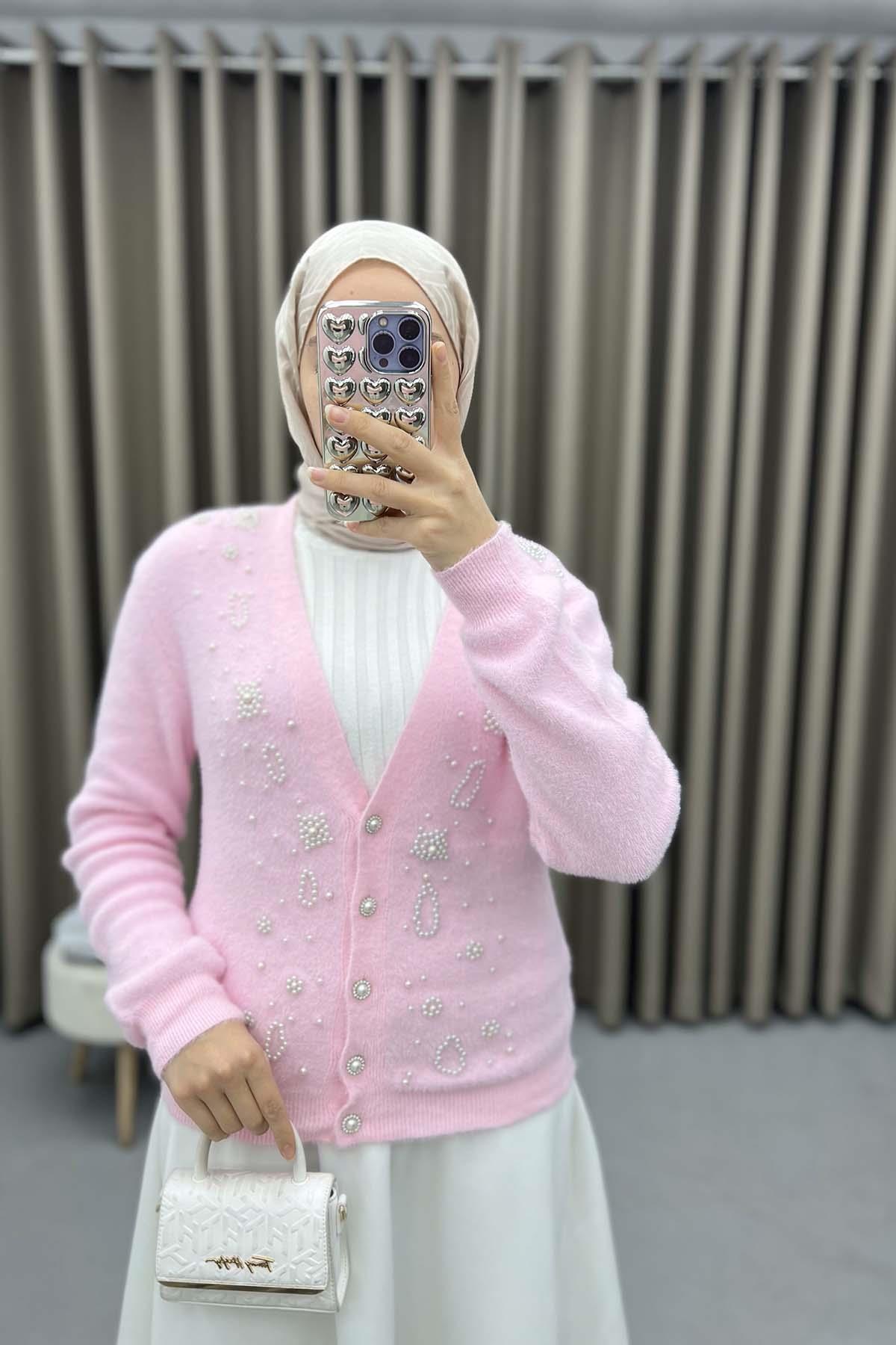 İncili Sakallı Hırka Pembe
