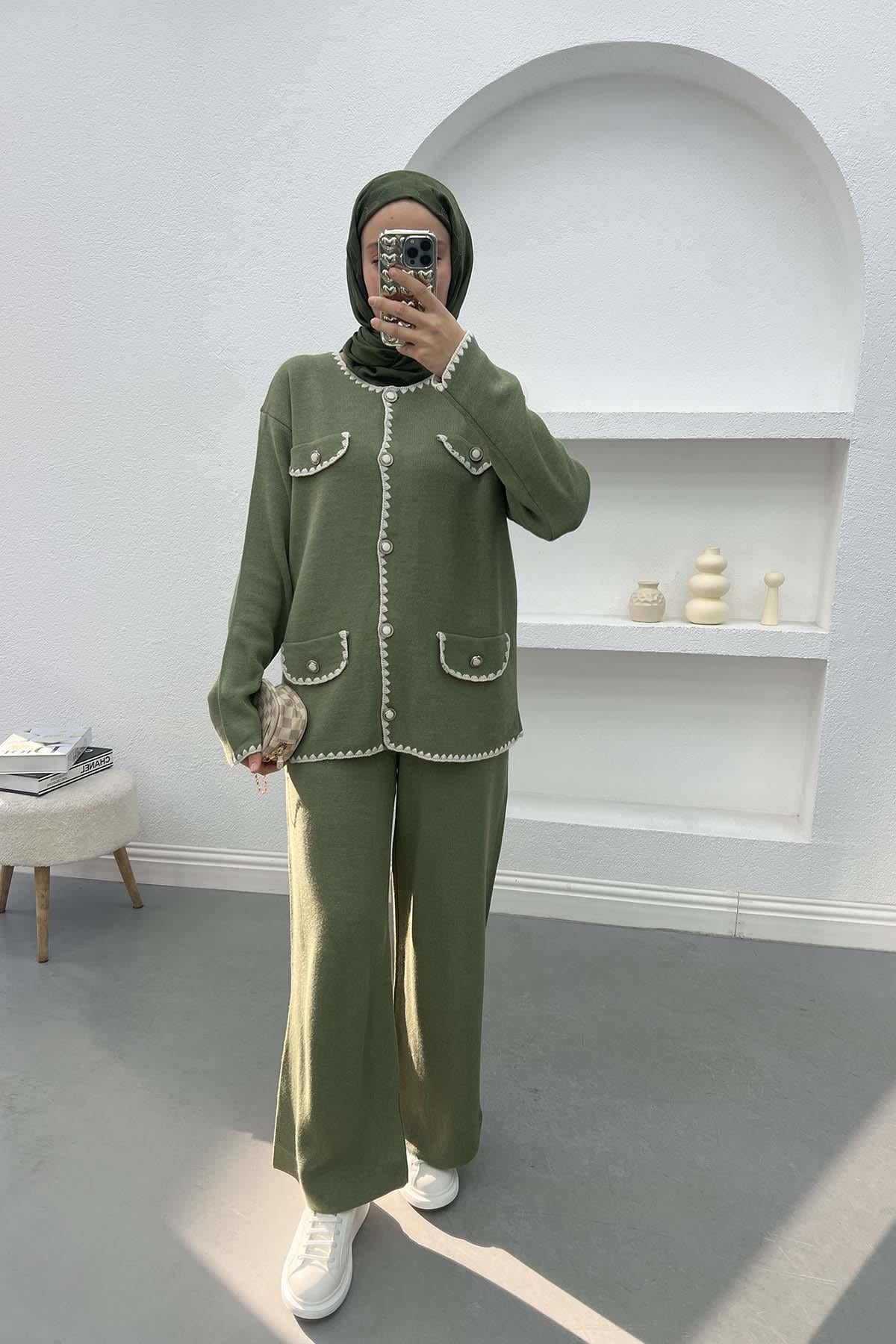 İşlemeli Pinterest Takım Soft Yeşil