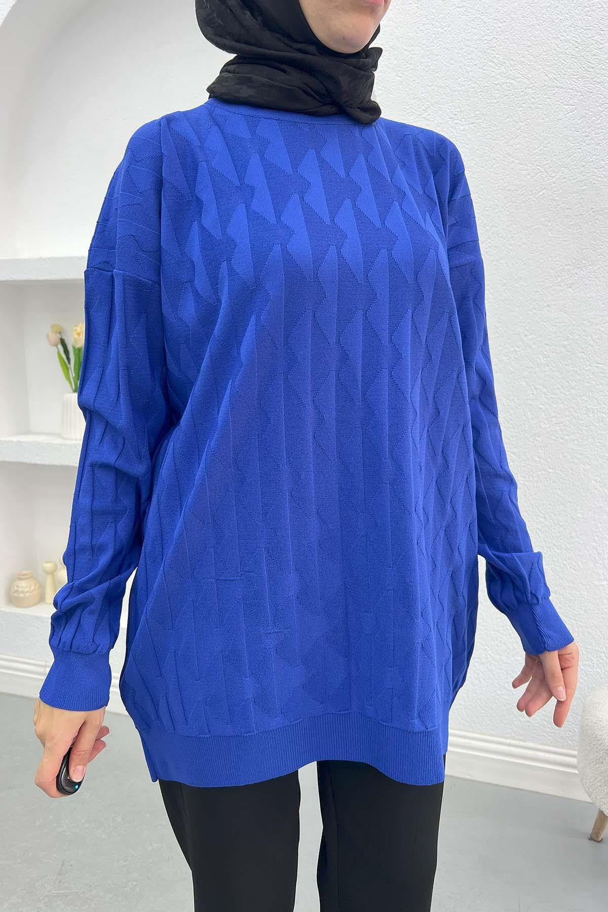 Kabartmalı Merserize Tunik Saks Mavi