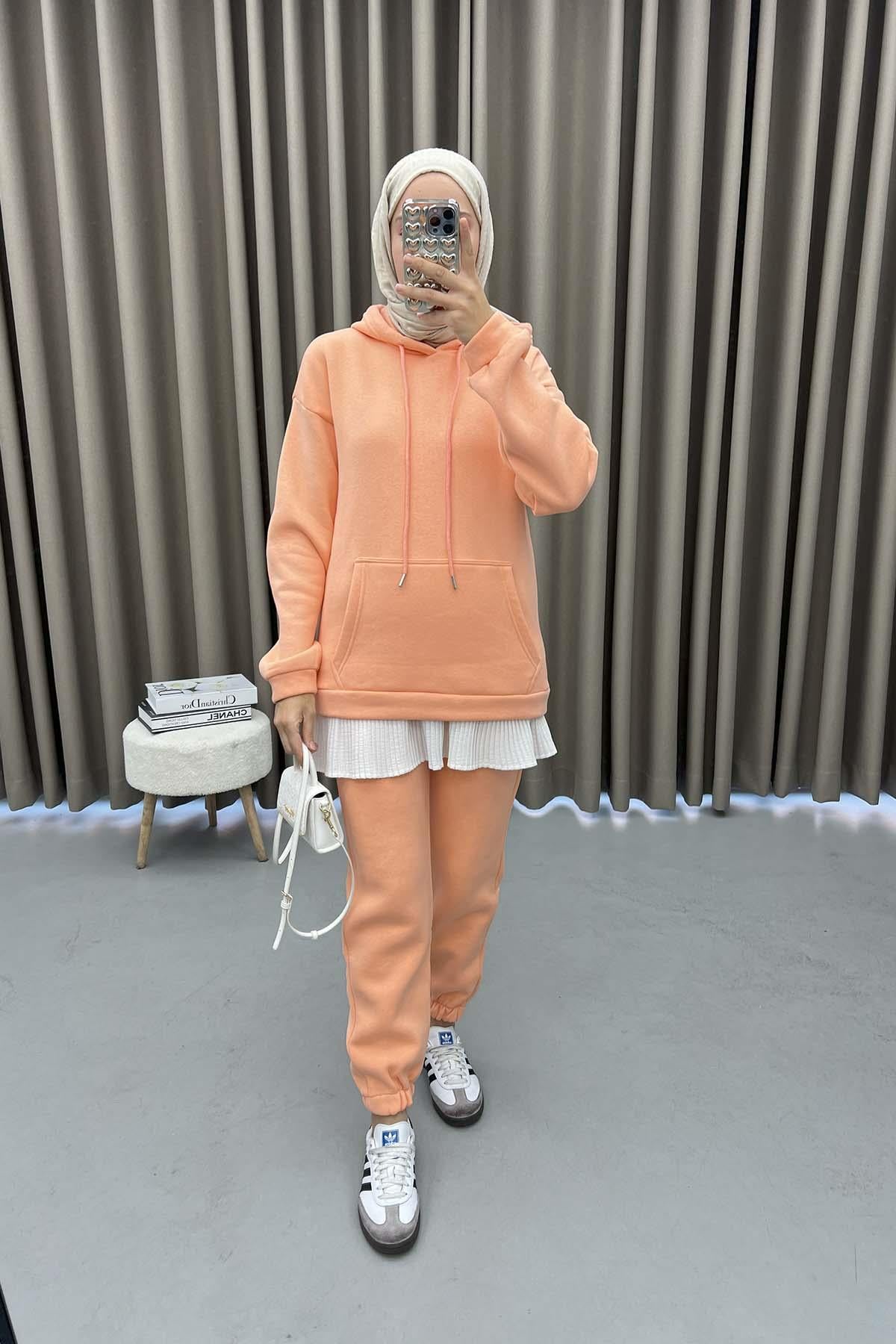 Kapüşonlu Sweatshirt Takım Yavruağzı