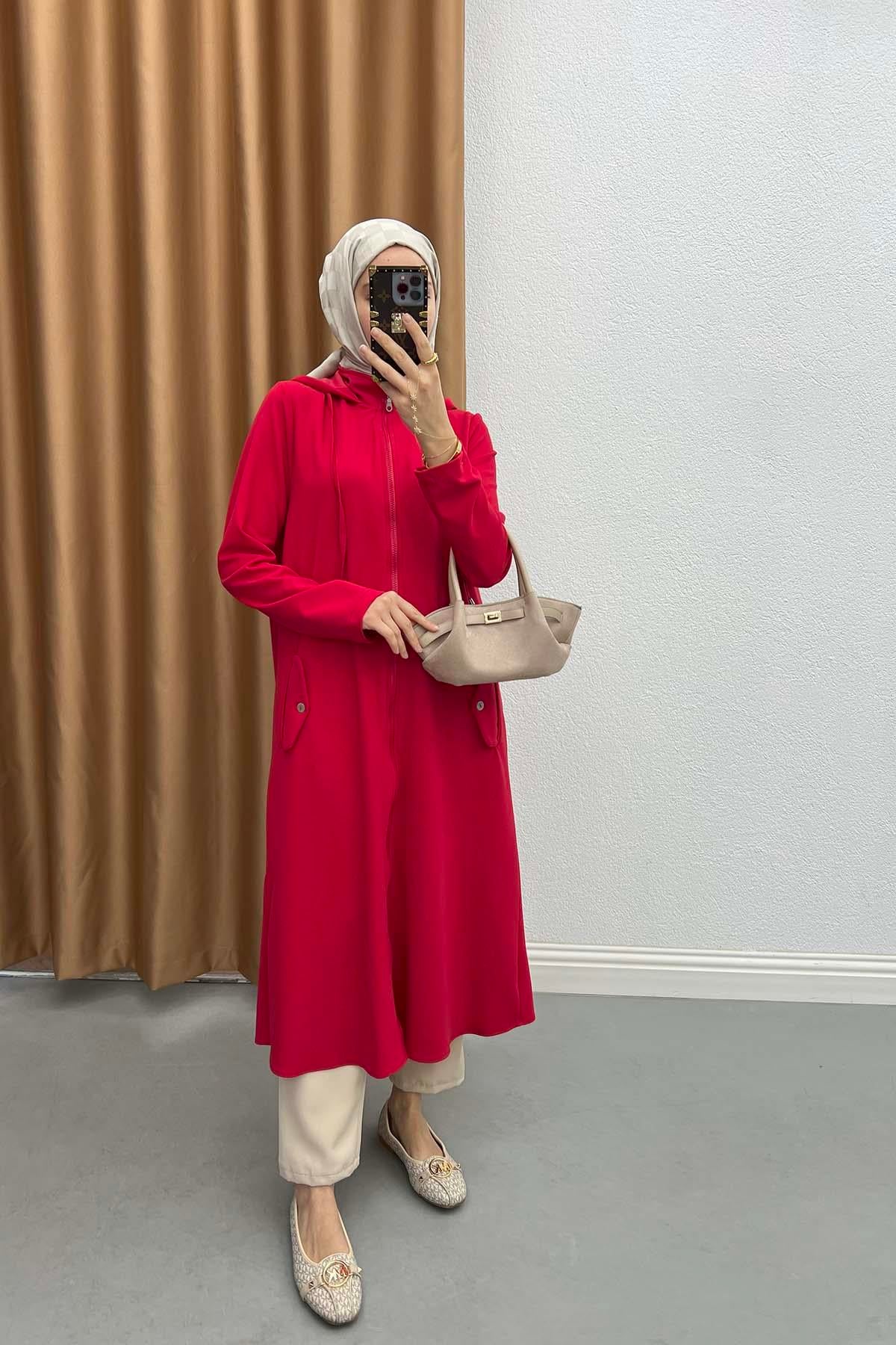 Kapüşonlu Tunik Kırmızı