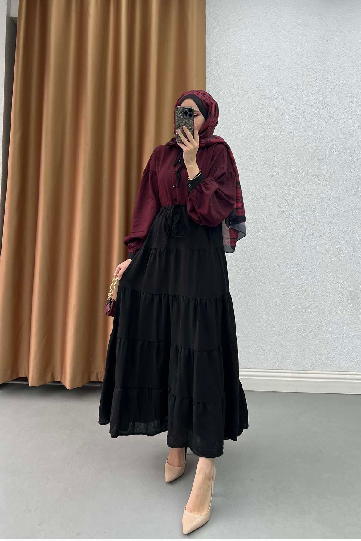 Kat Etekli Bağlama Yakalı Takım Bordo