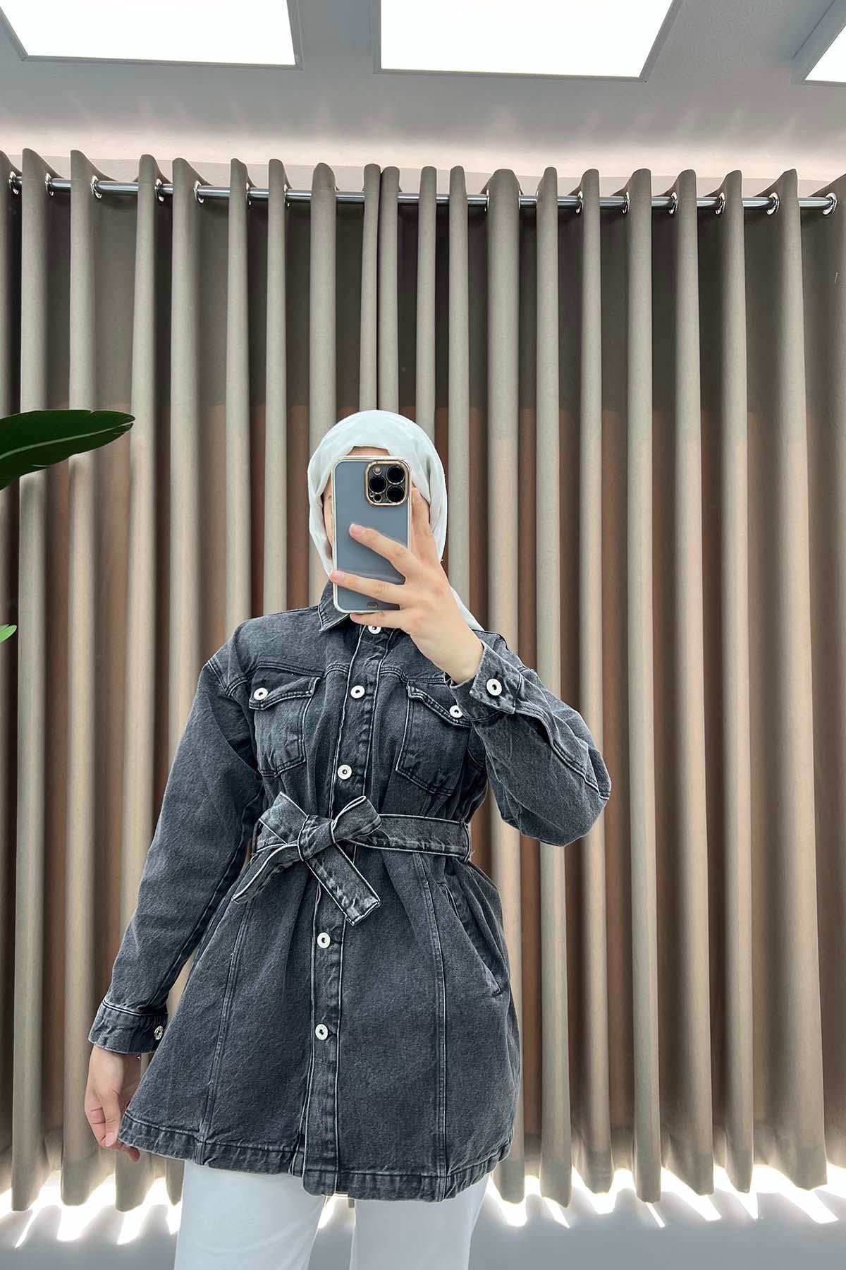 Kemerli Kot Ceket Siyah