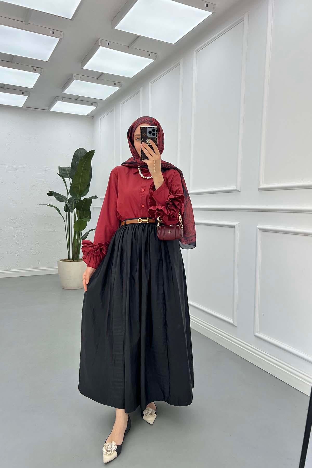Kemerli Pop Etek Siyah
