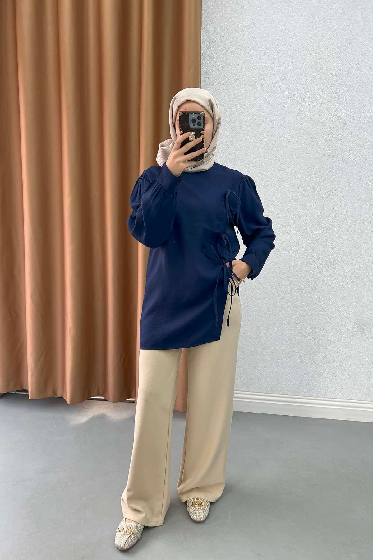 Kendinden Desenli Pantalon Bej