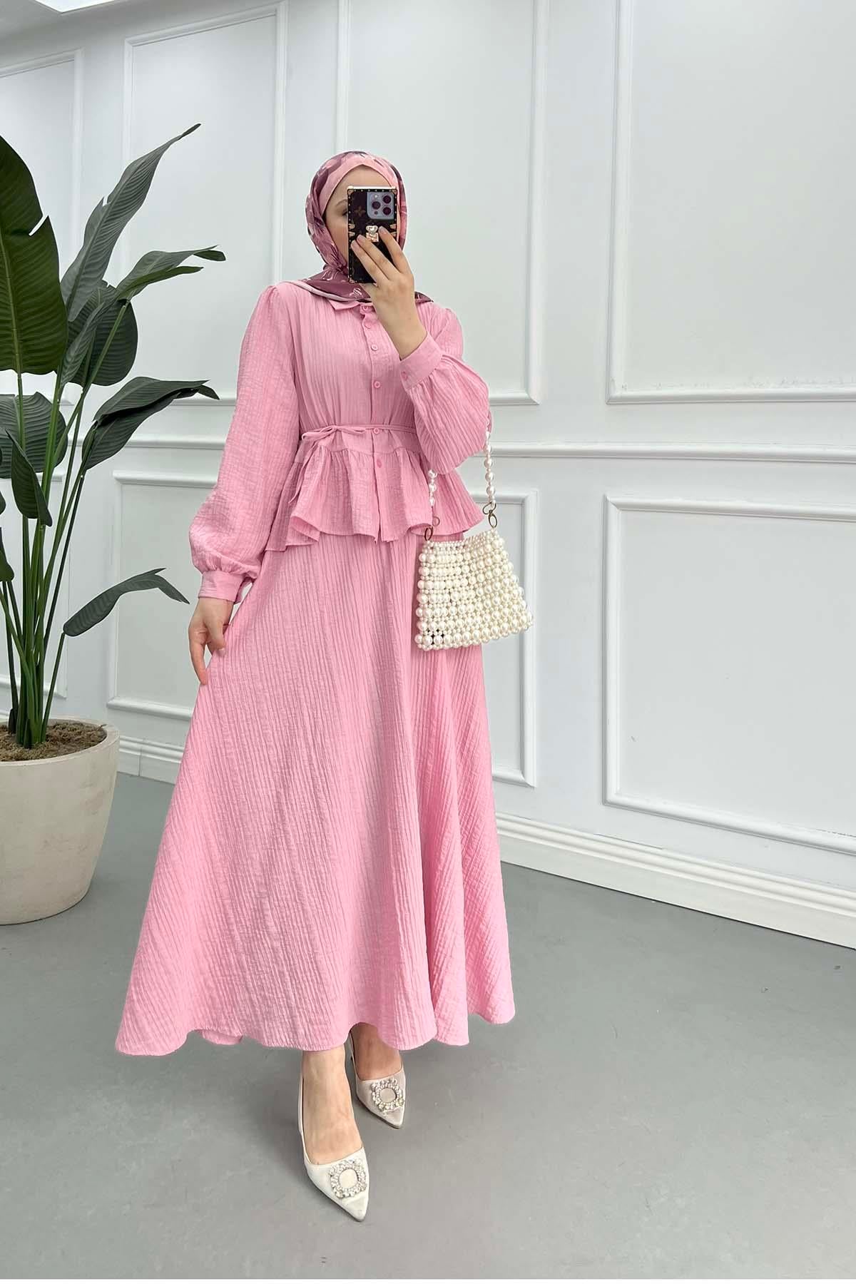 Kendinden Desenli Takım Pembe