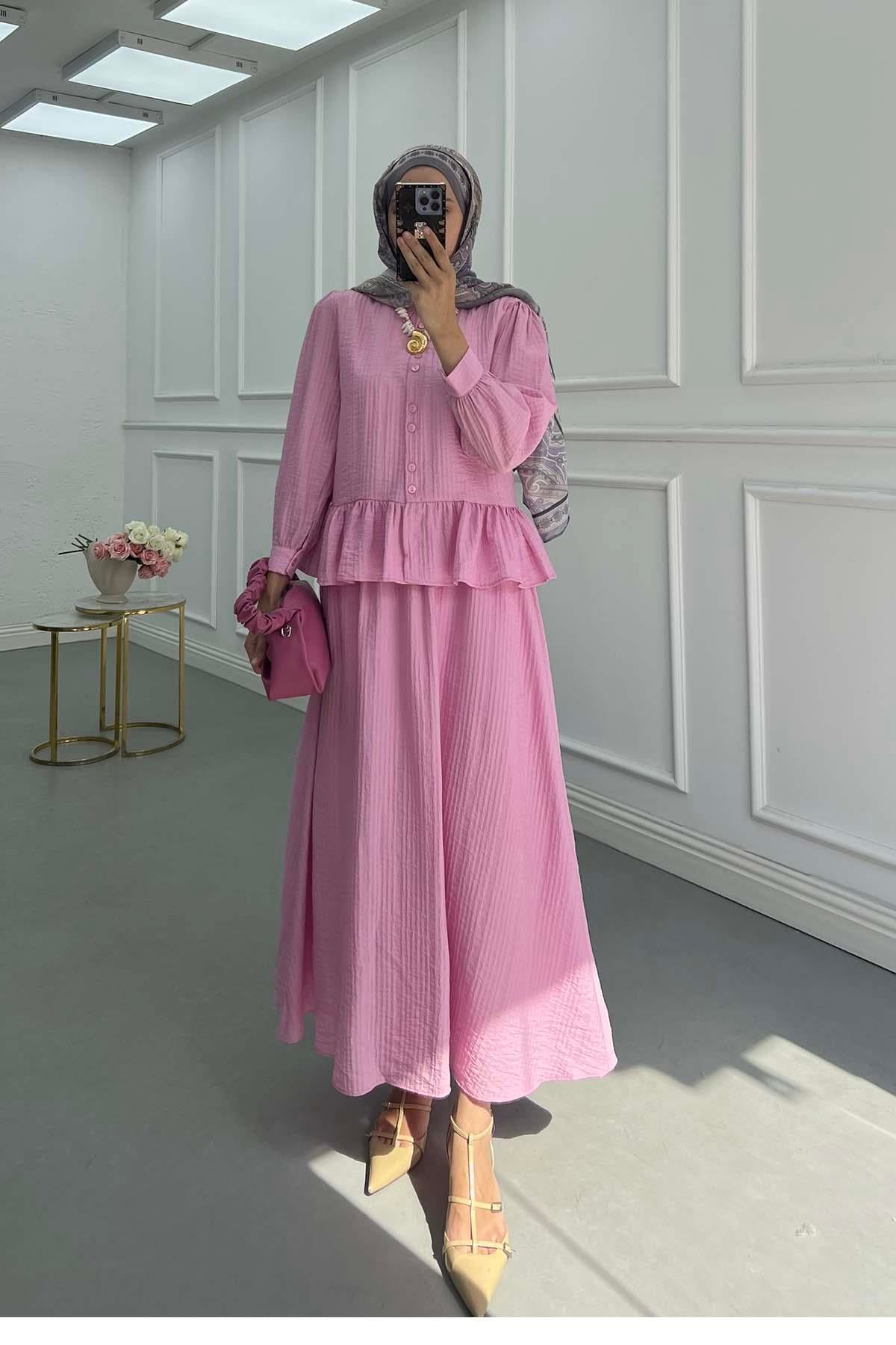 Kendinden Desenli Takım Pembe