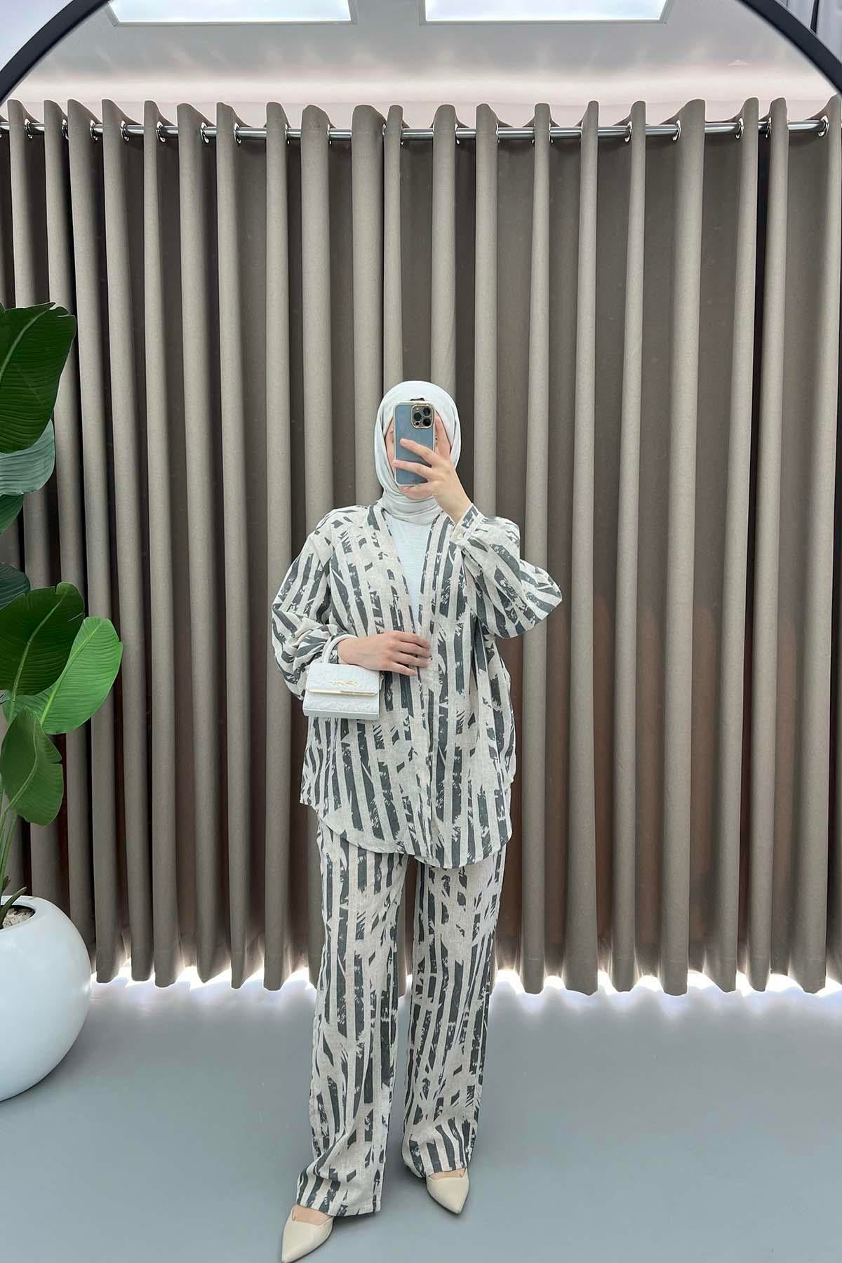 Keten Kimono Takım Gri