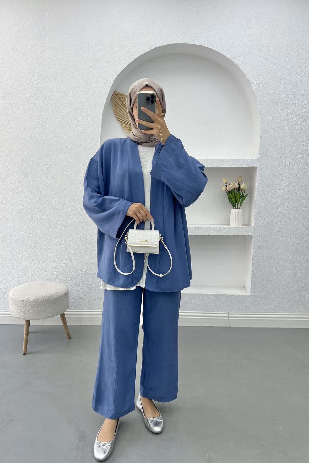 Keten Kimono Takım İndigo