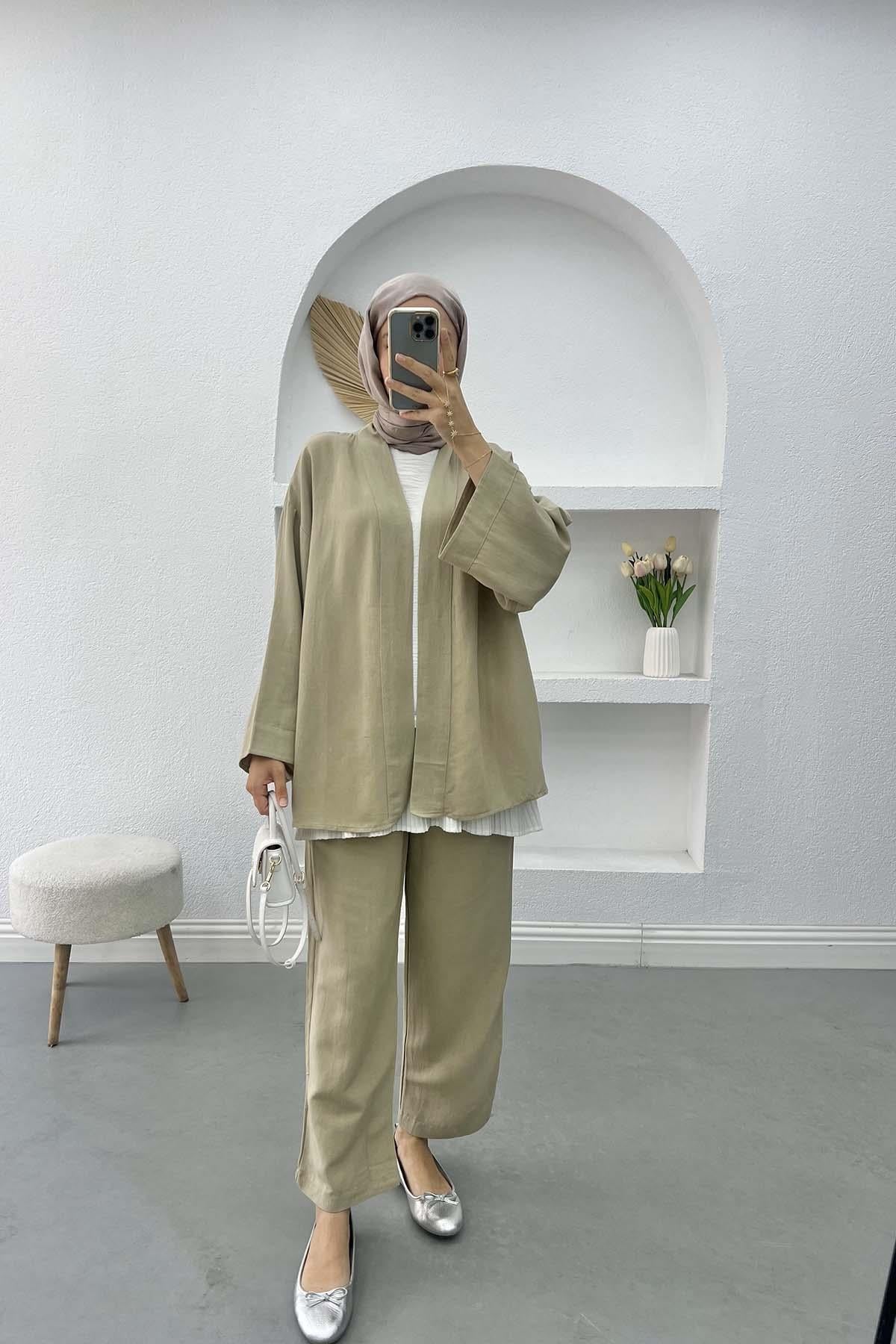 Keten Kimono Takım Vizon
