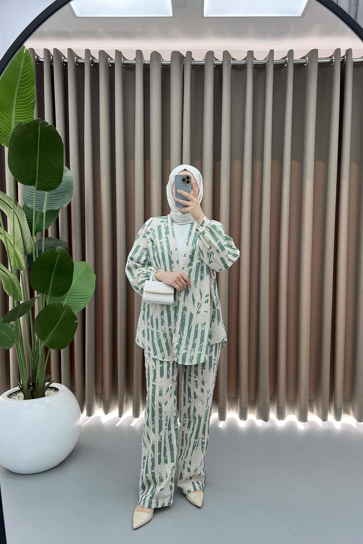 Keten Kimono Takım Yeşil