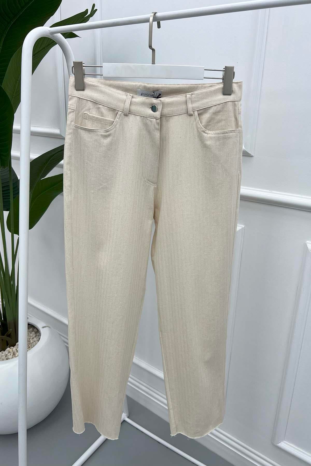 Keten Pantolon Krem