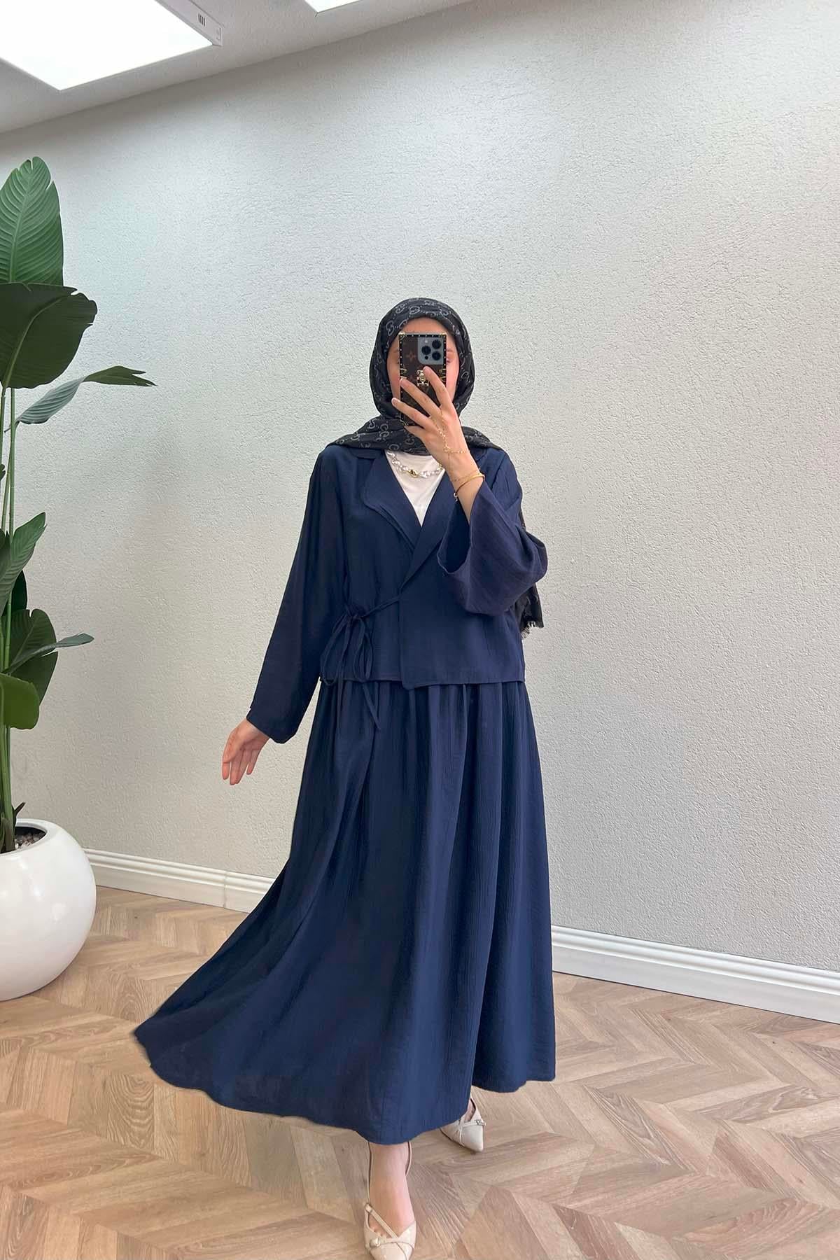 Kimono Etekli Çilek Takım Lacivert