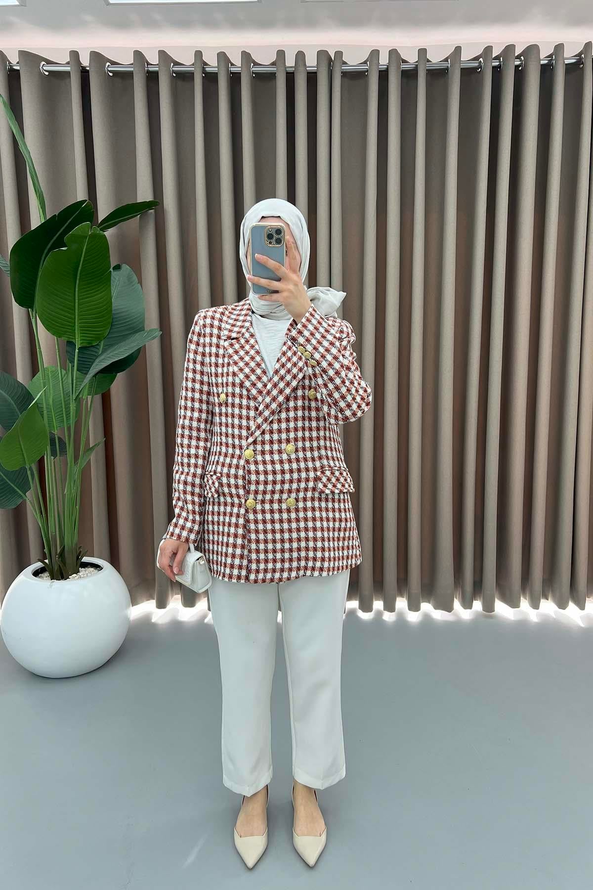 Kol Düğmeli Tüvit Ceket Turuncu