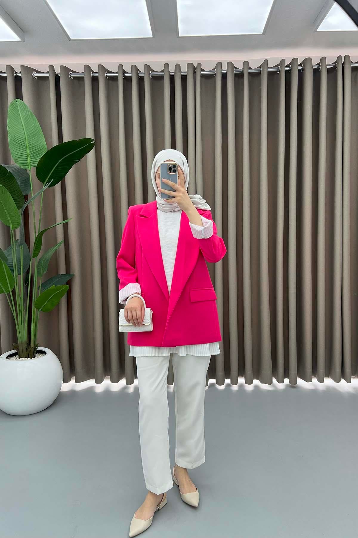 Kol Katlamalı Ceket Pembe