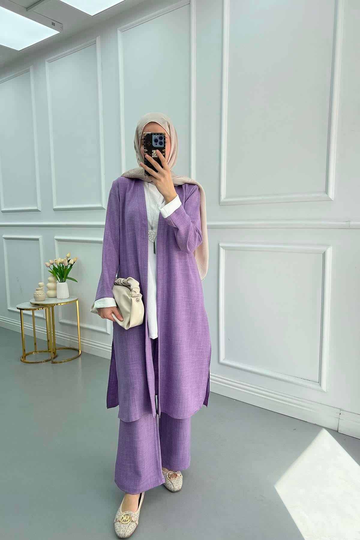 Kol Katlamalı Üçlü Takım Lila