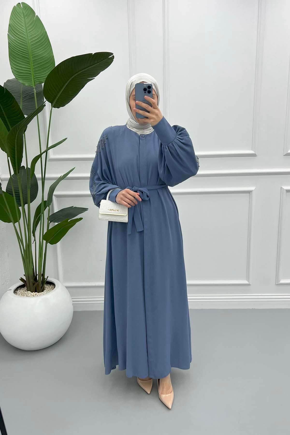 Kol Taşlı Abaya İndigo