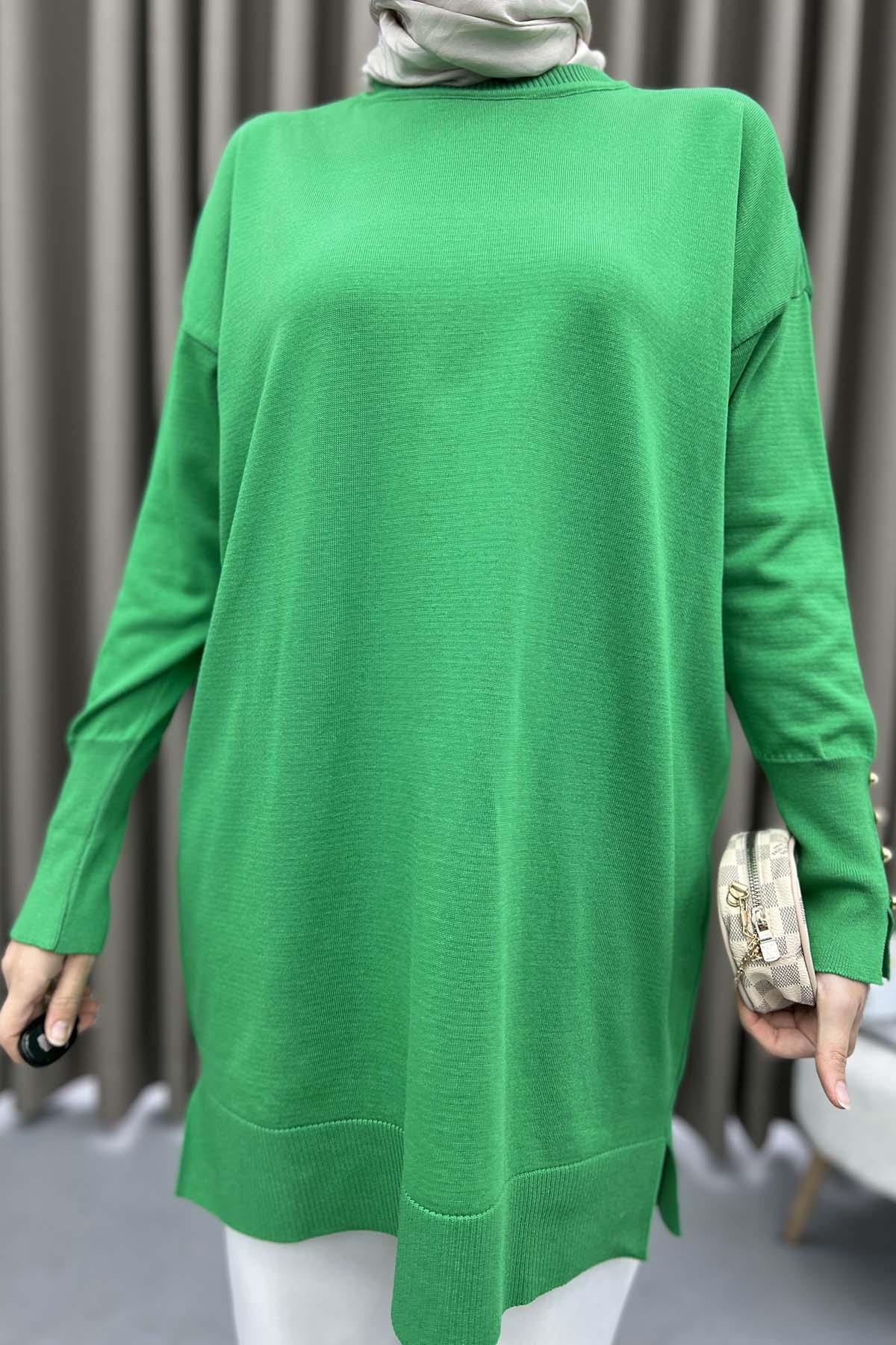 Kolları İnci Düğmeli Tunik Yeşil