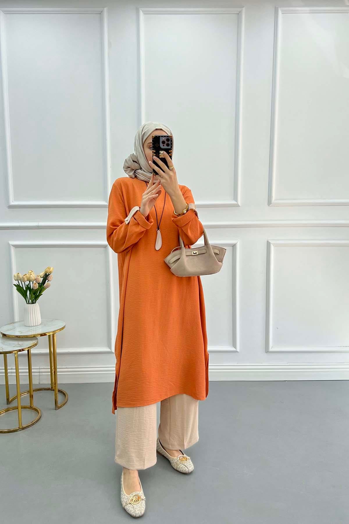 Kolyeli Tunik Takım Turuncu