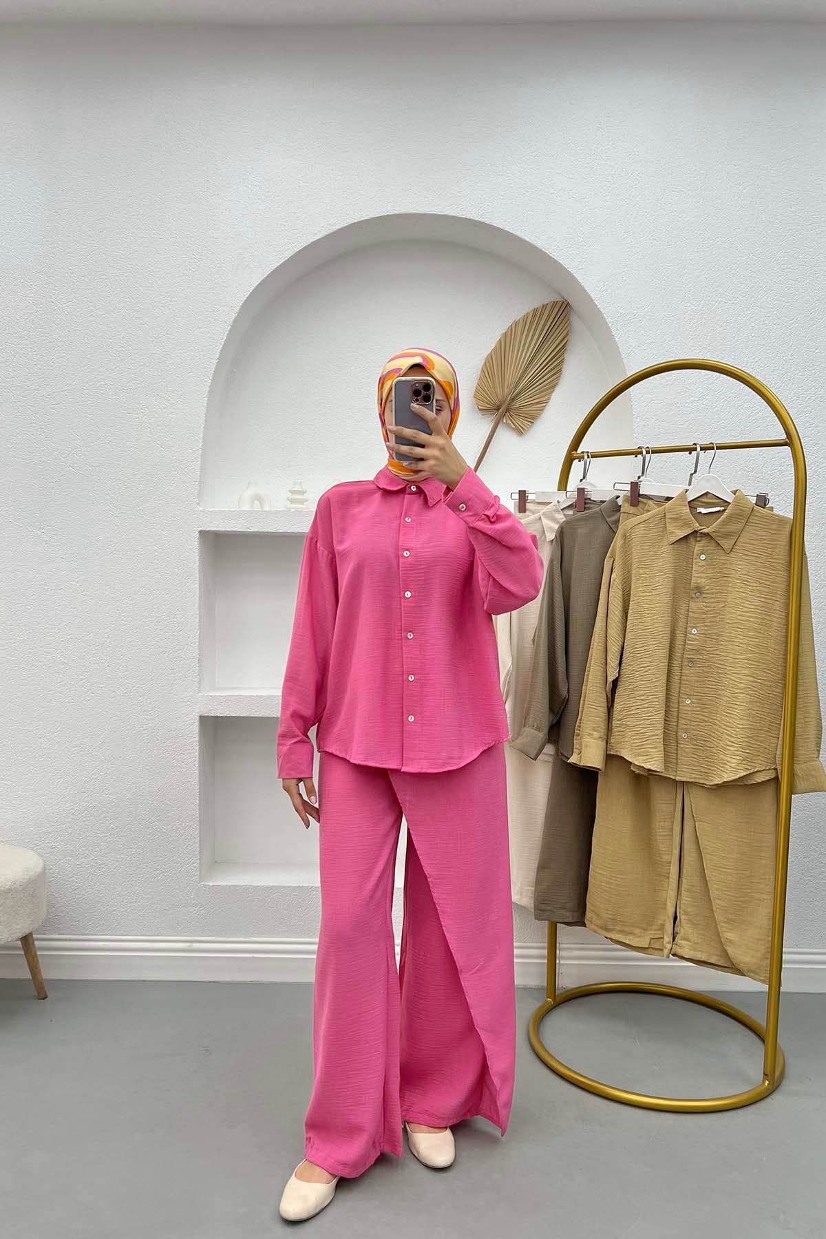 Kruvaze Pantolon Takım Pembe