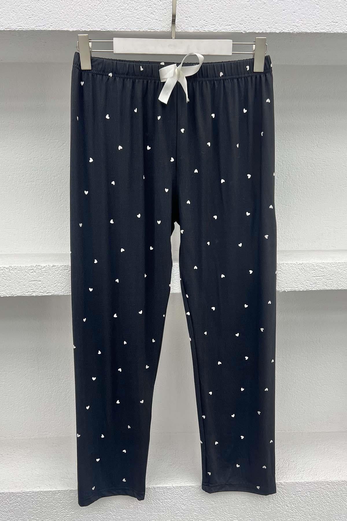 Küçük Kalpli Pijama Altı Siyah