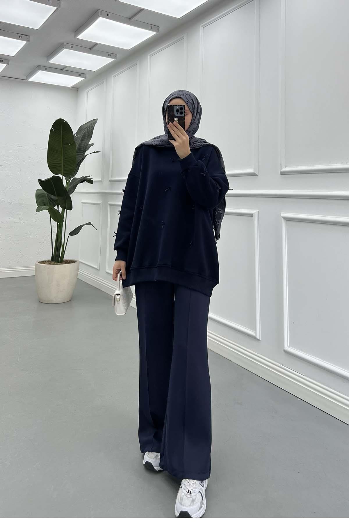 Kurdeleli Sweatshirt Lacivert