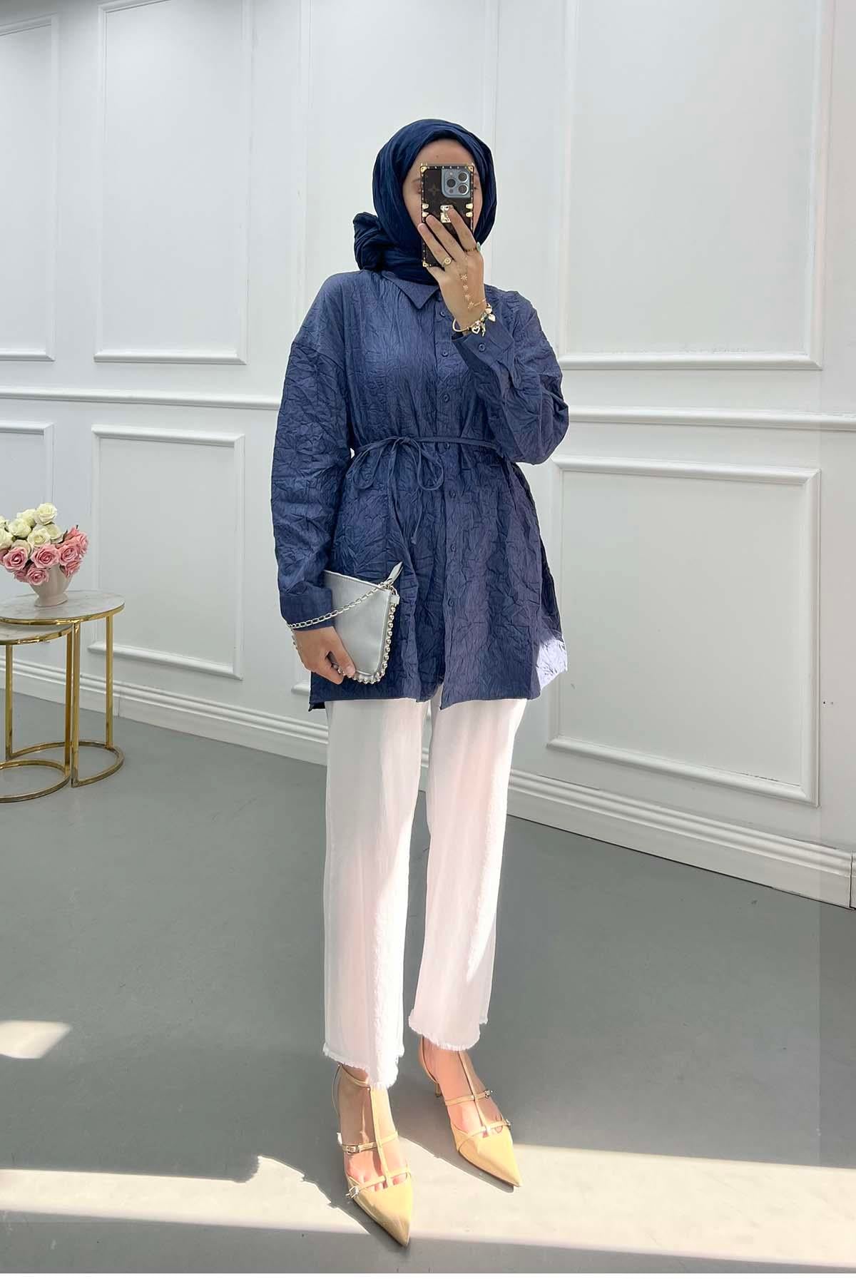 Kuşaklı Crush Gömlek Lacivert