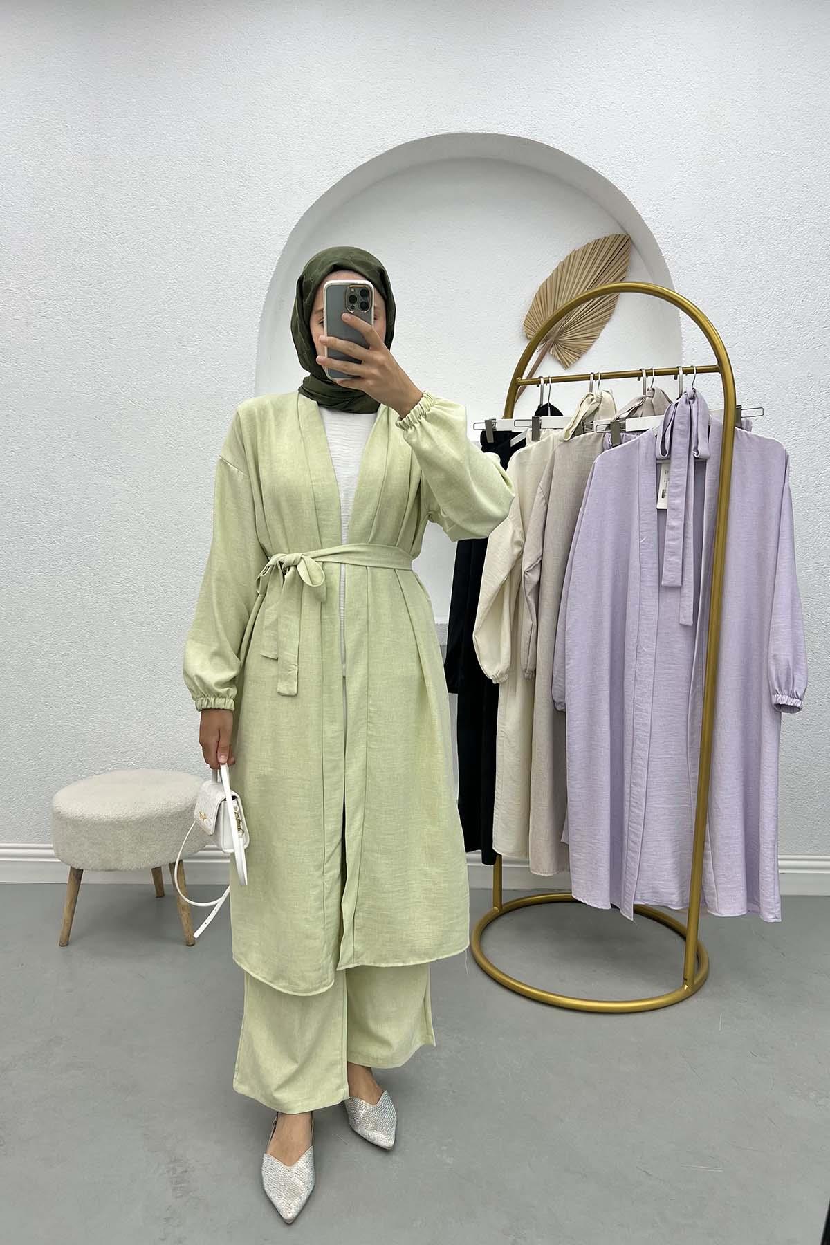 Kuşaklı Kimono Takım Nil Yeşili