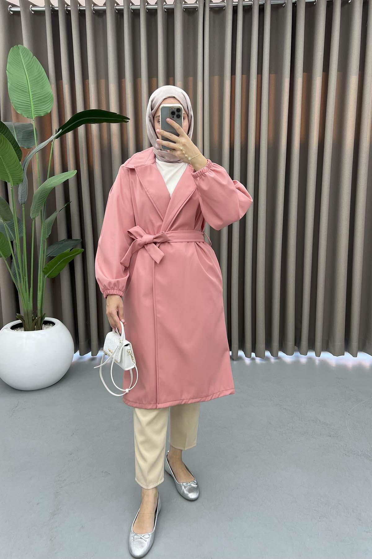 Kuşaklı Trençkot Pembe
