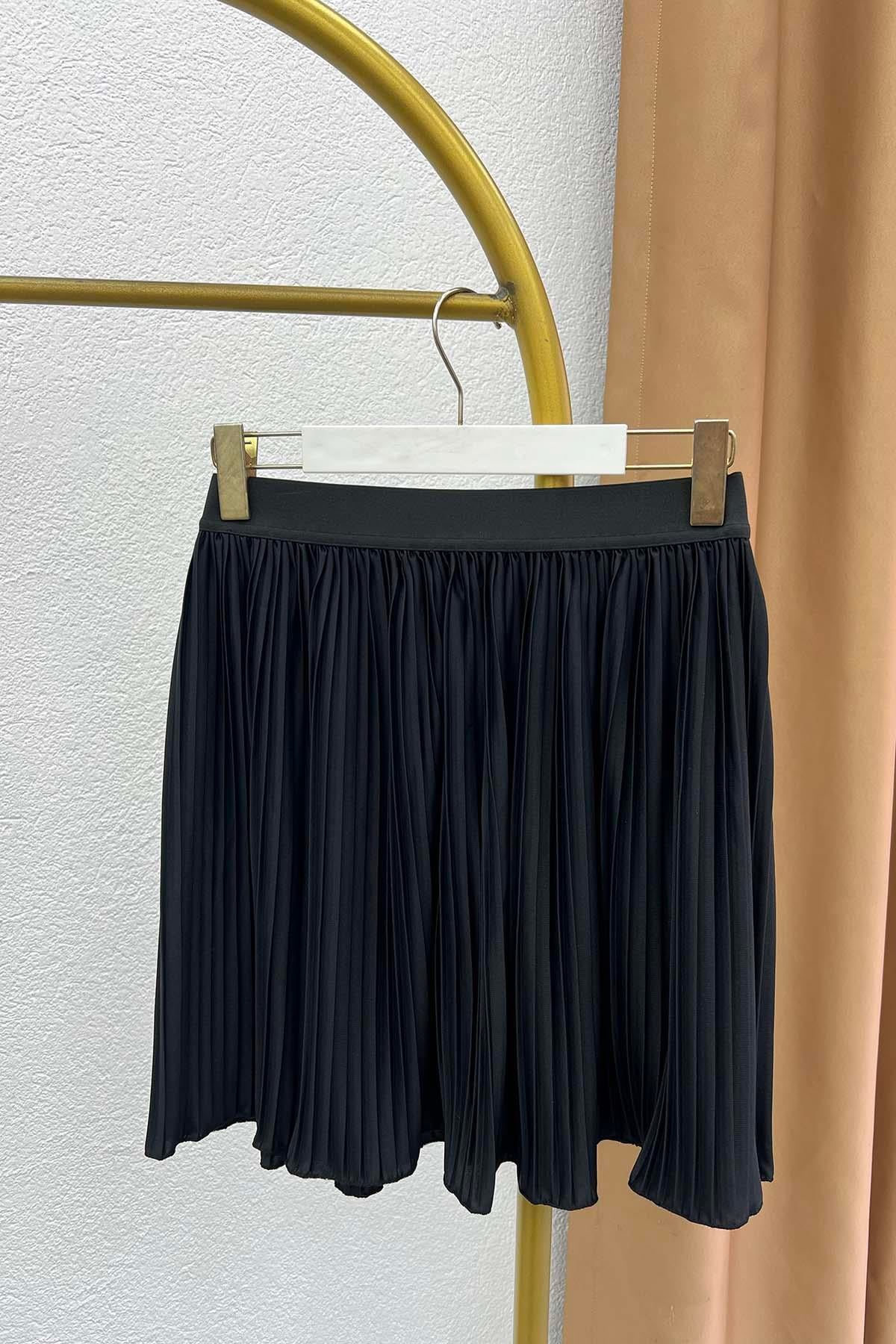 Lastikli Piliseli Etek İçlik Siyah