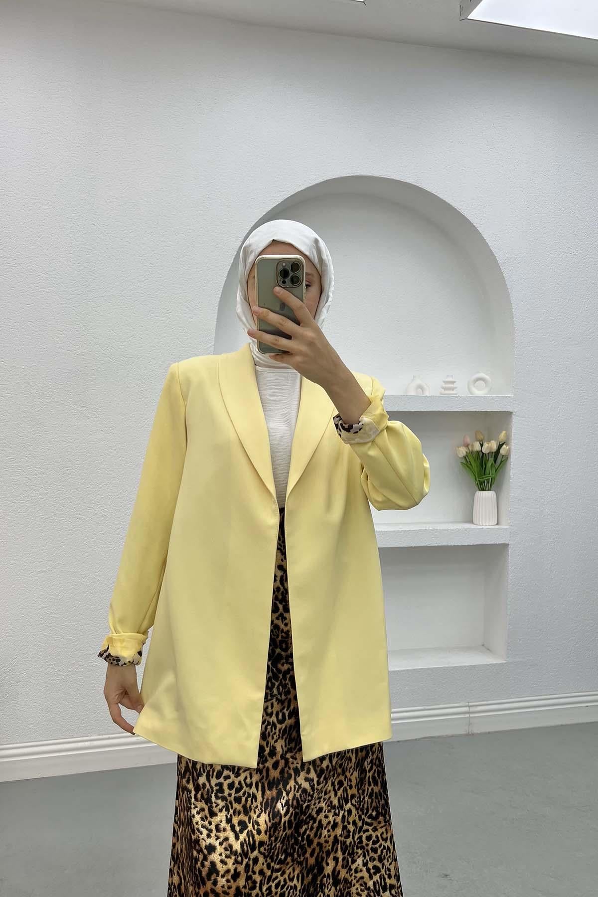 Leopar Desenli Ceket Sarı