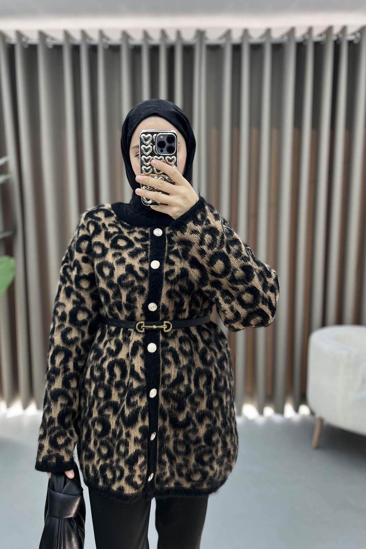 Leopar Desenli Hırka Leopar