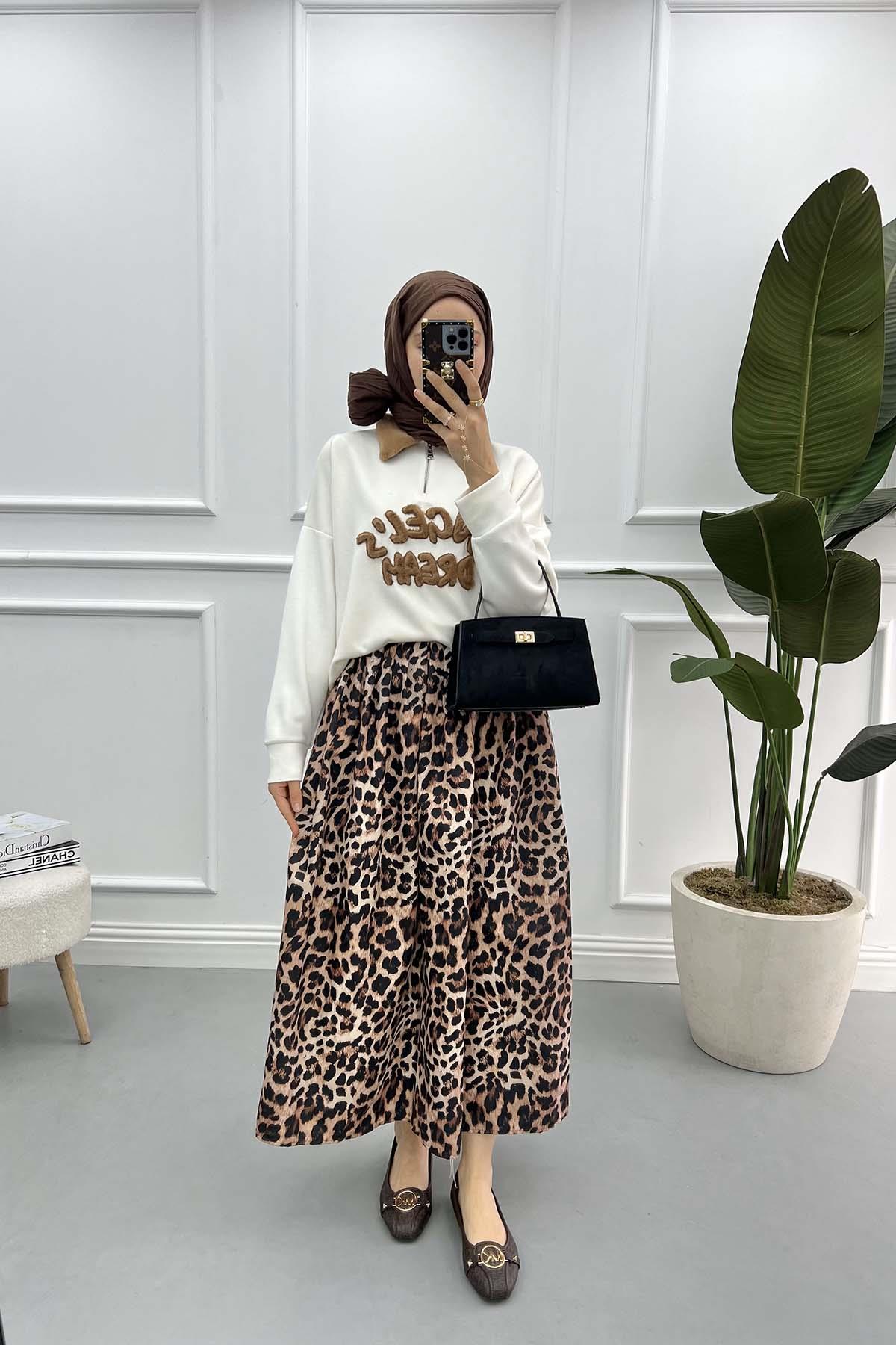 Leoparlı Paraşüt Etek Leopar